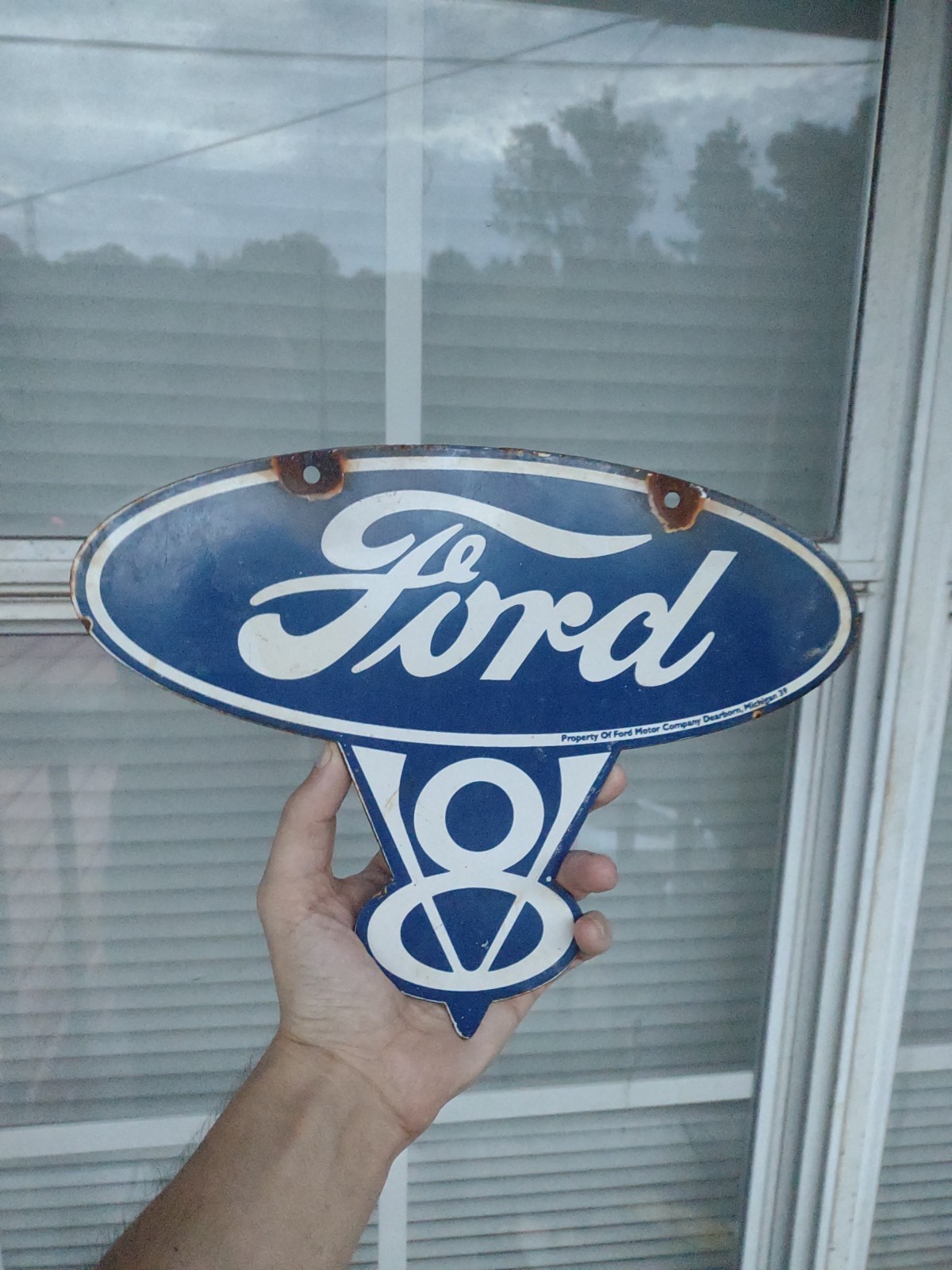 Vintage Ford Sign – Porcelain Metal V8 Automobile Parts Gas Oil Pump Sign