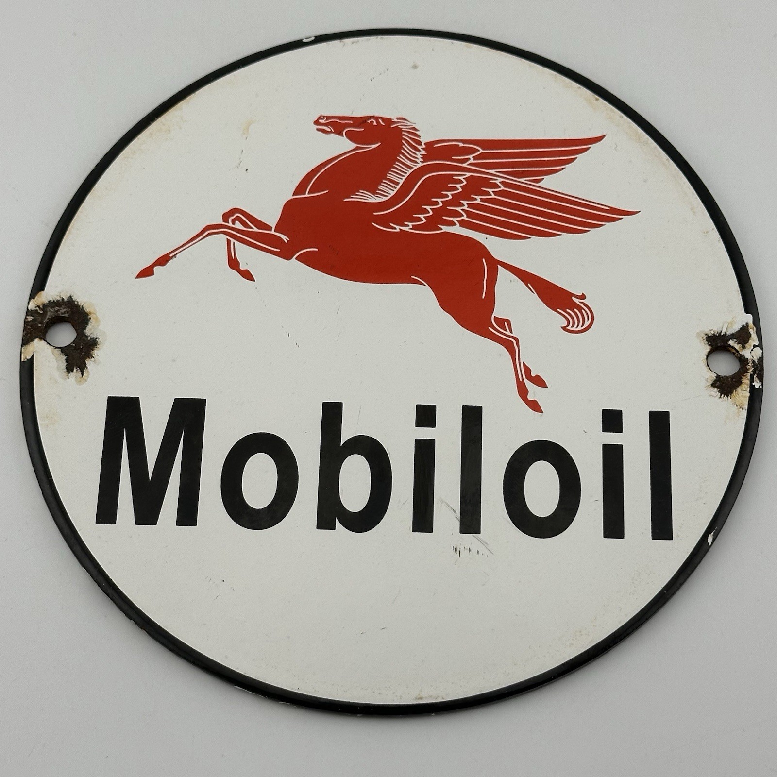 Vintage MobilOil Enameled Sign 5 3/4” Gas Station Oil Display Pegasus Mobil