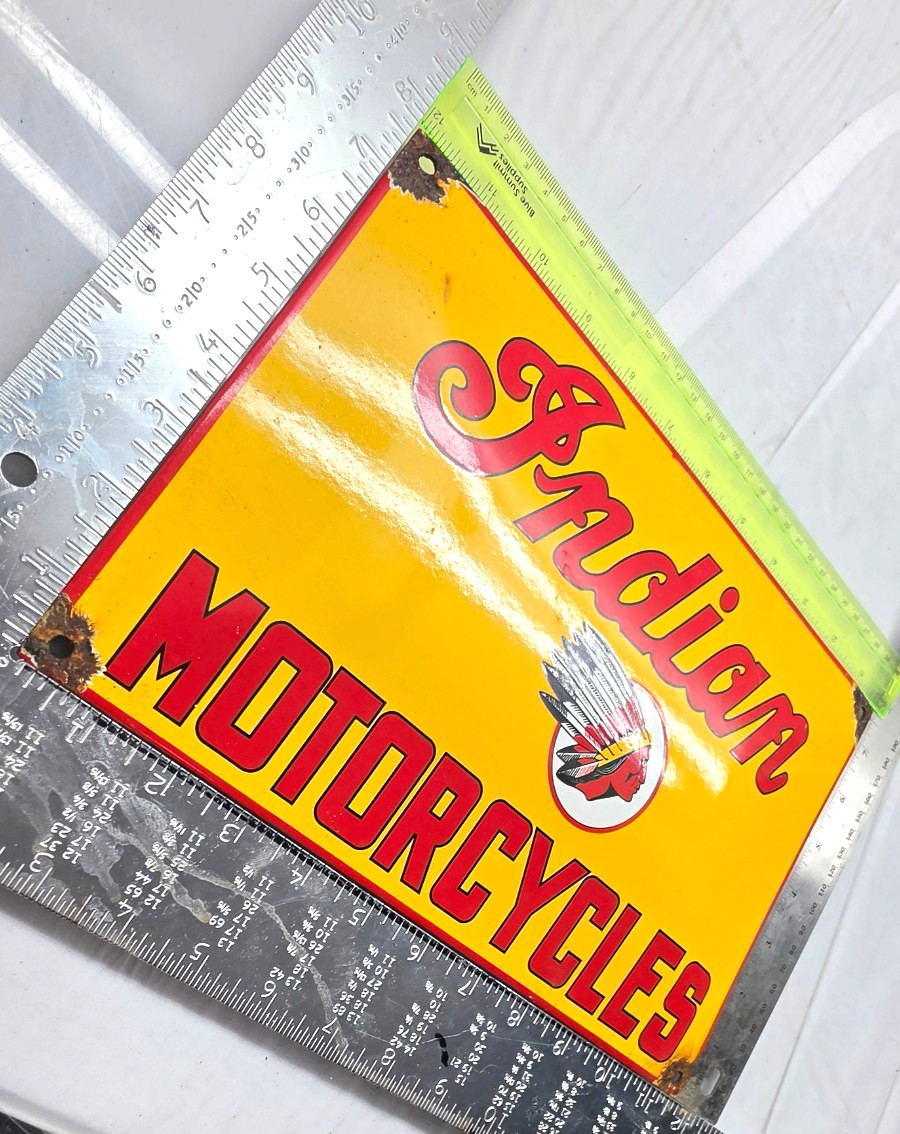 INDIAN MOTORCYCLES 12″ VINTAGE Gas Pump Service Station Dealer Porcelain Sign
