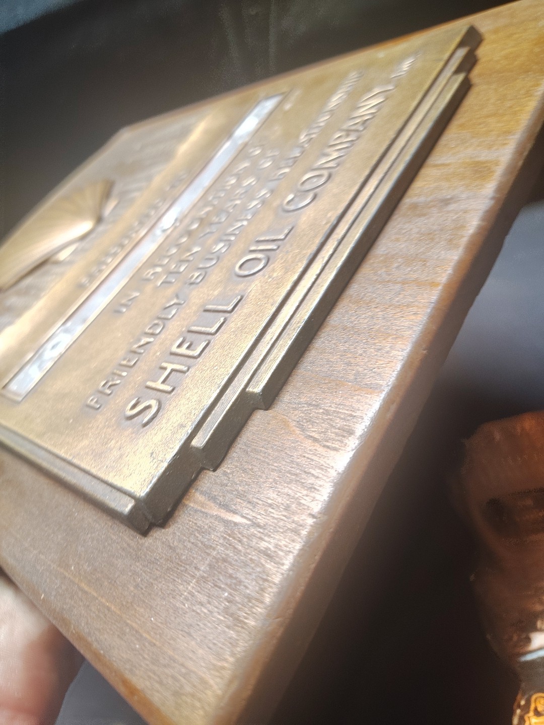 Vintage Shell Gasoline Dealer Award Brass Plaque No Name Badge