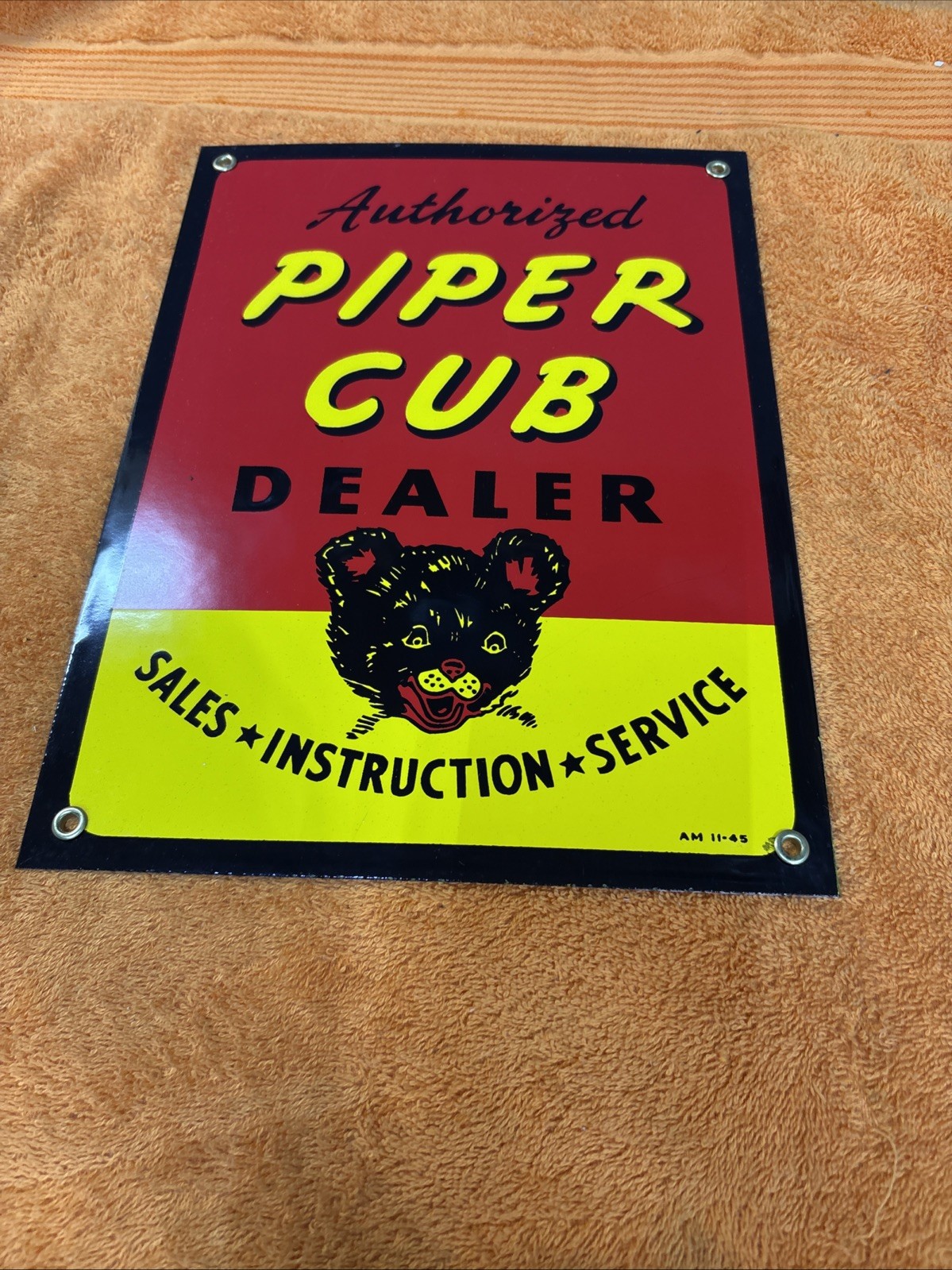 Box 5-#12NOS Vintage Porcelain Enameled Heavy Metal Piper Cub Dealer 12”x9”Sign
