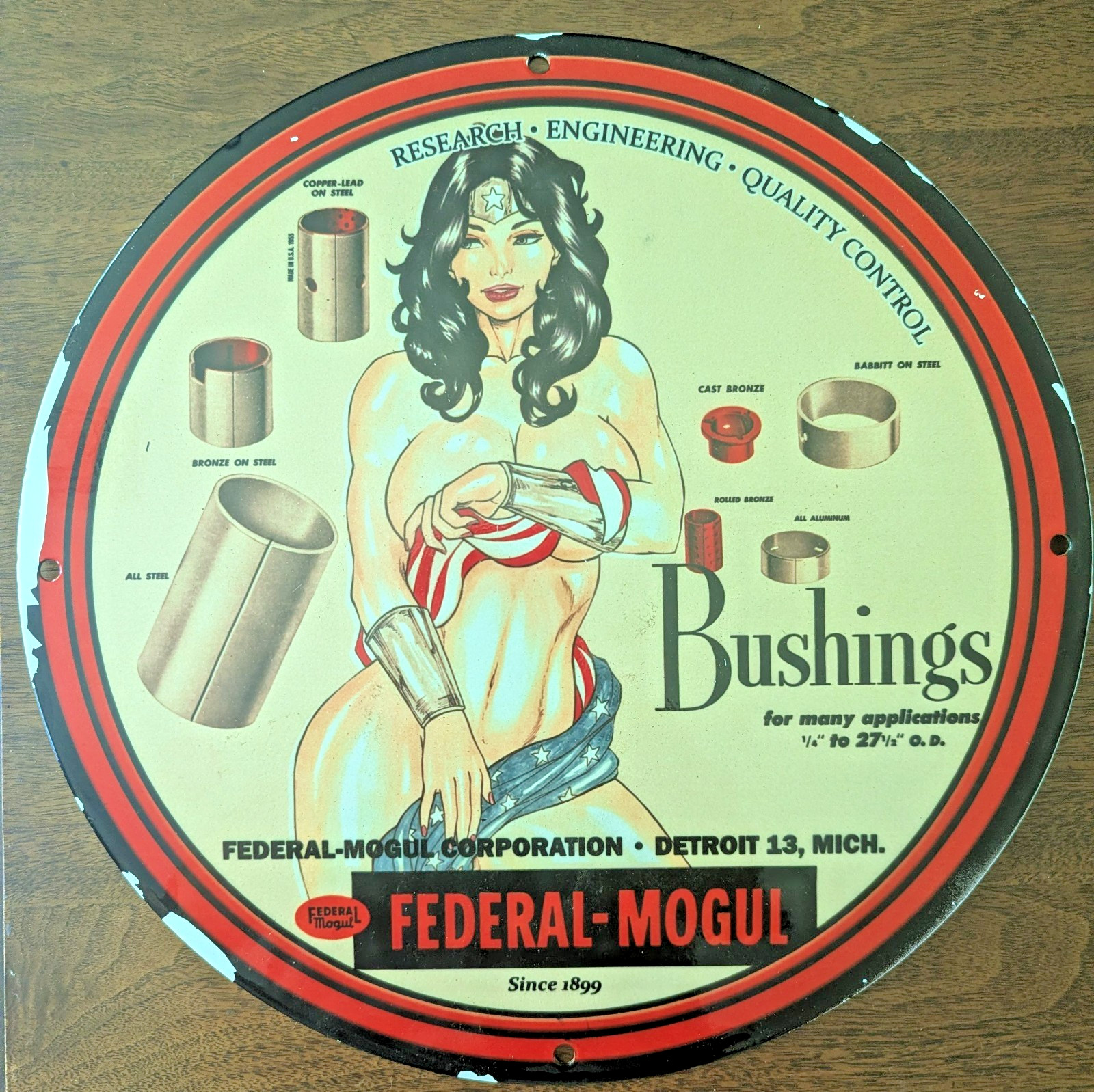 Federal Mogul Vintage Garage Sign with Wonder Woman pinup