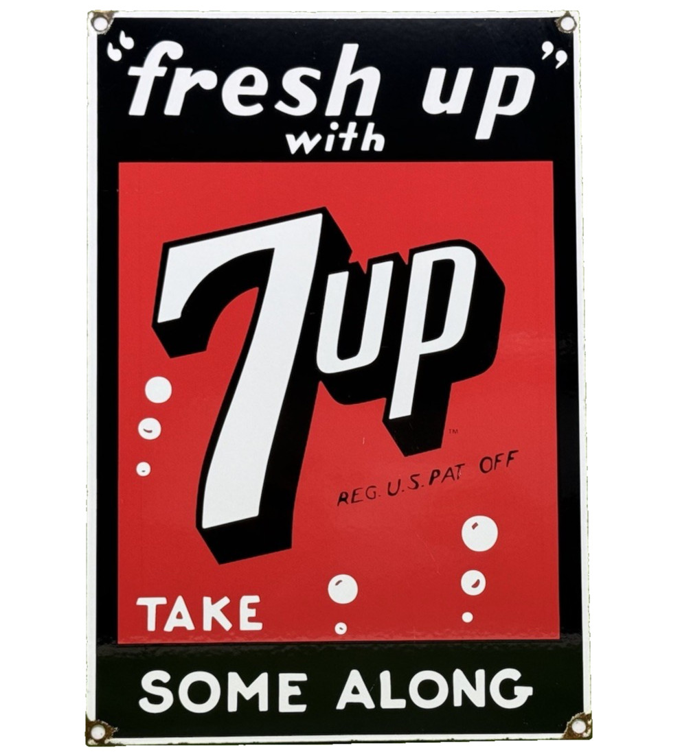 VINTAGE 7UP SODA POP PORCELAIN SIGN GAS STATION SEVEN MOTOR OIL PEPSI COLA