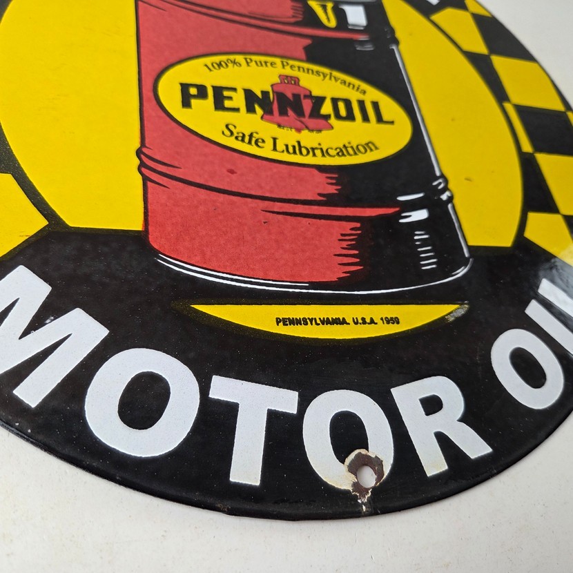 Vintage Pennzoil Porcelain Sign – Motor Oil Drum Can Lubrication Porcelain Sign
