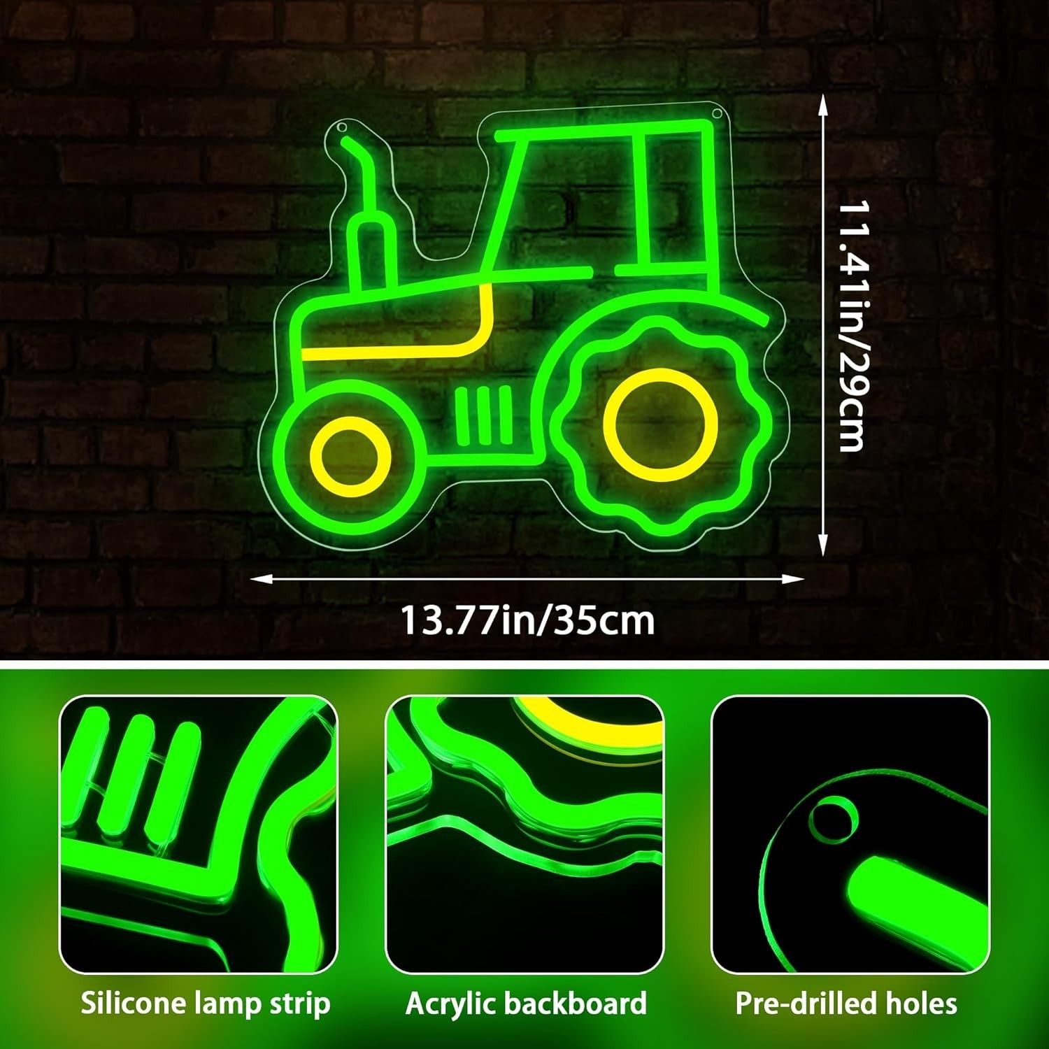 Easy Hang Tractor Neon Light – Modern Dimmable Wall Decor for Gifts or Parties