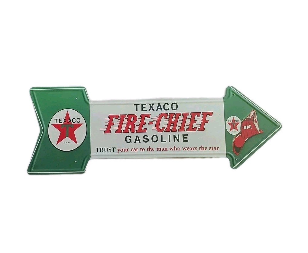 18×6 TEXACO Fire Chief Gas ARROW Sign Trust Your Car To The Man With The Star