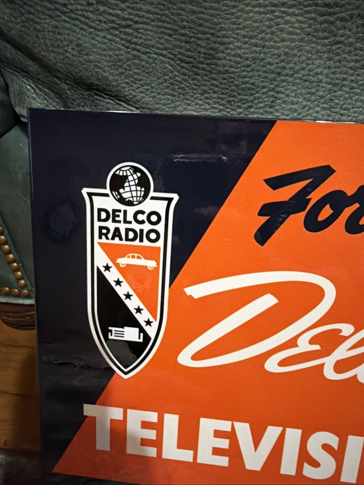 Vintage Style Delco Radio Gm United Service Motors Flange Advertising Sign