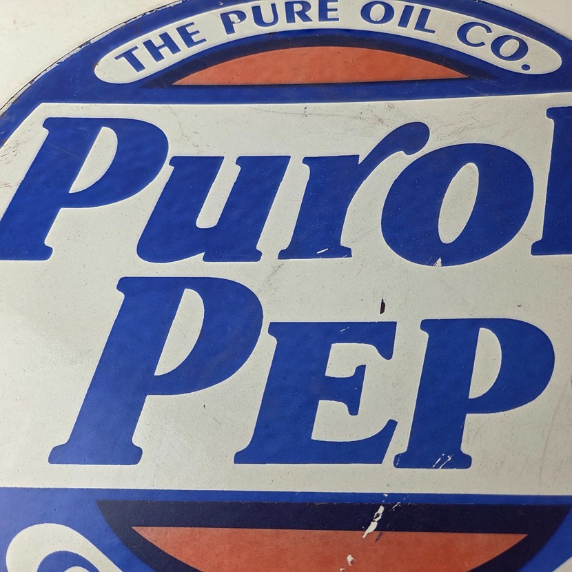 VINTAGE PURE OIL CO PORCELAIN PUROL PEP GASOLINE SERVICE STATION PUMP PLATE SIGN