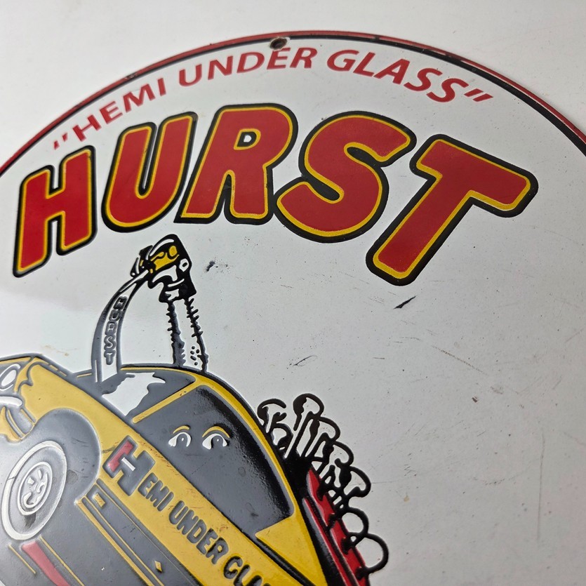 Vintage Plymouth Barracuda Sign – Hurst Hemi Engine Auto Gas Pump Porcelain Sign