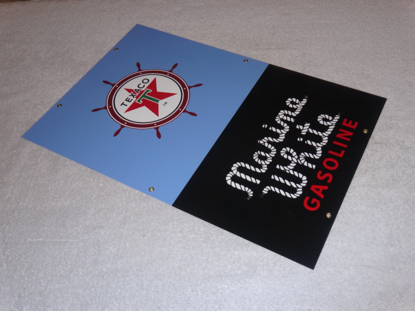 VINTAGE TEXACO MARINE WHITE GASOLINE 18″ PORCELAIN METAL GAS OIL PUMP PLATE SIGN