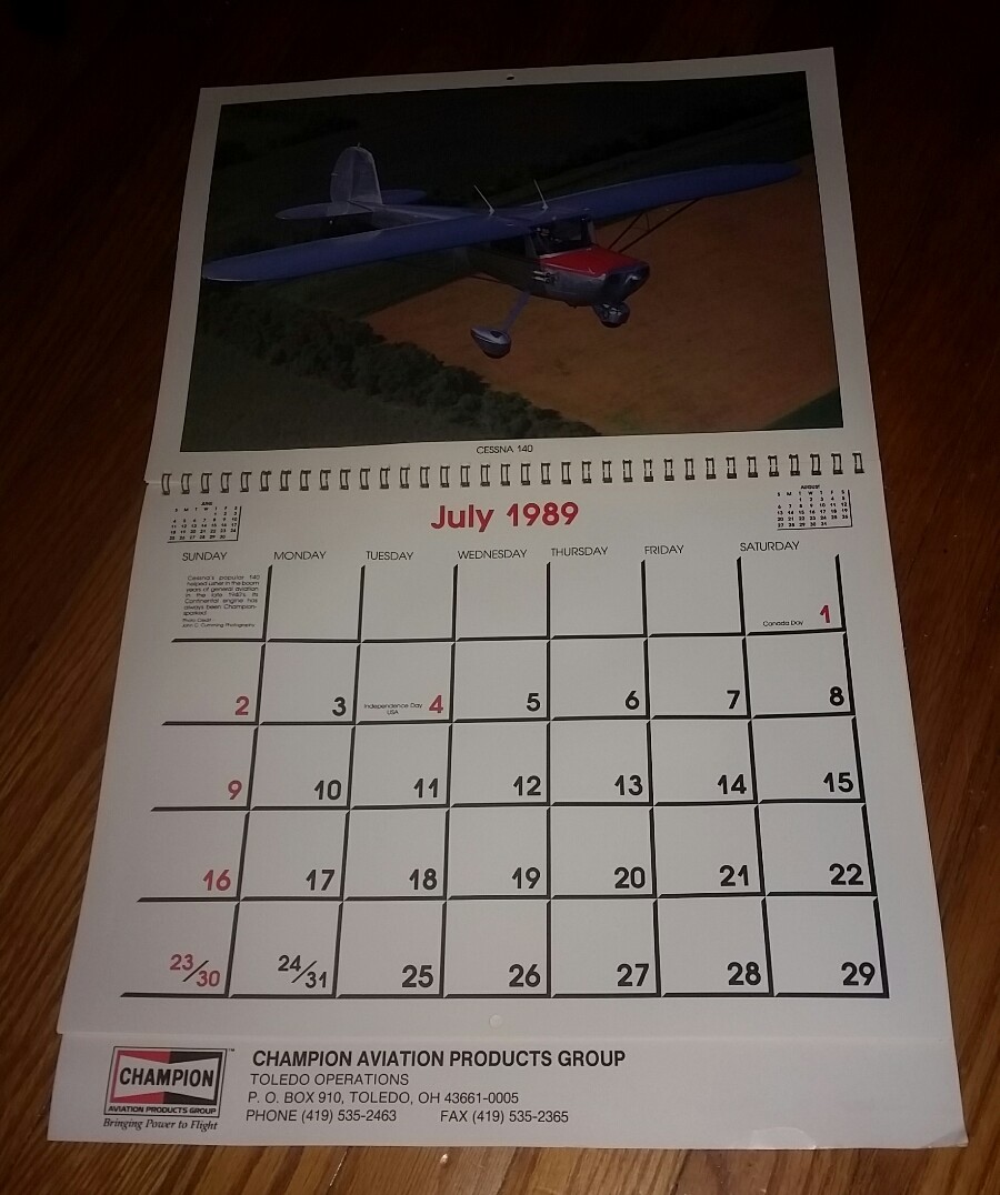 Champion Spark 1989 Advertising Calendar AVIATION PRODUCTS GROUP Toledo Ohio NEW