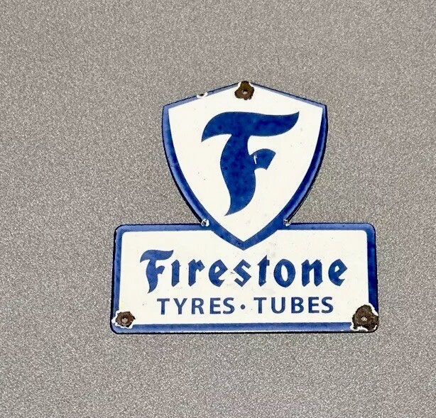 VINTAGE FIRESTONE TIRED DEALERSHIP BADGE PORCELAIN SIGN CAR GAS AUTO OIL