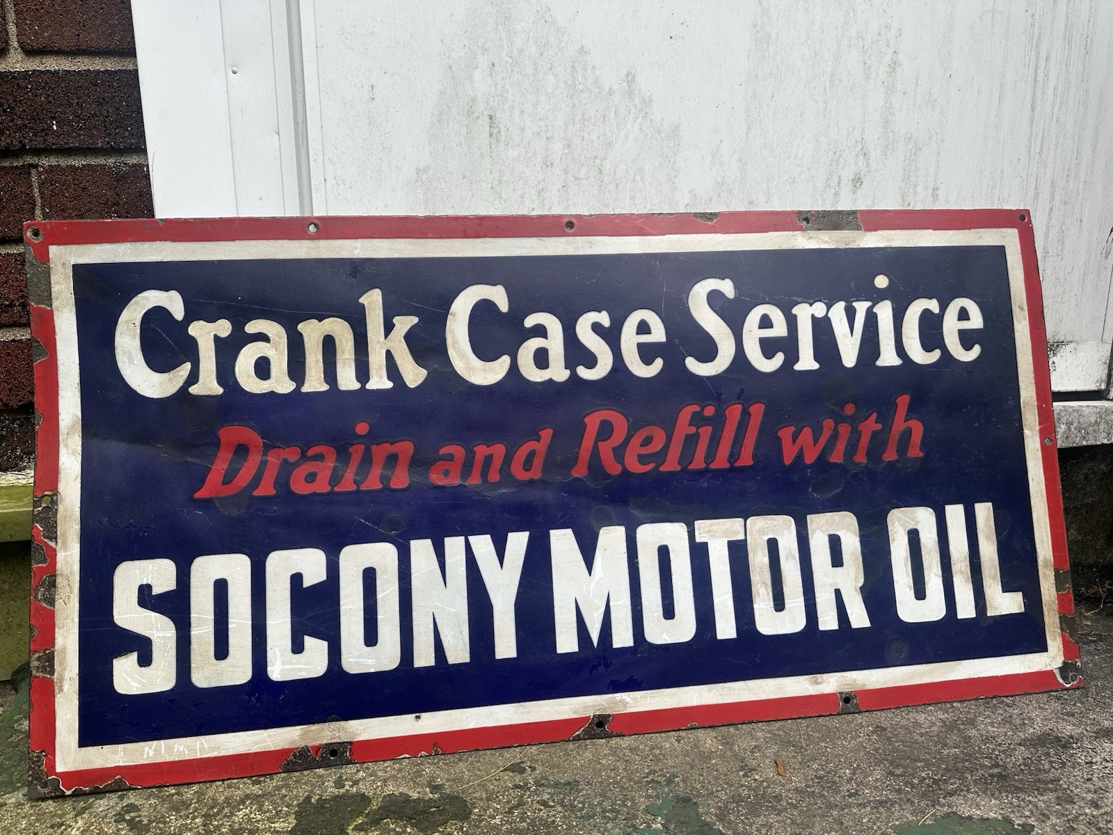 Socony Oil Crankcase Service Porcelain Sign 18” X 35.75” 1960s Gas station