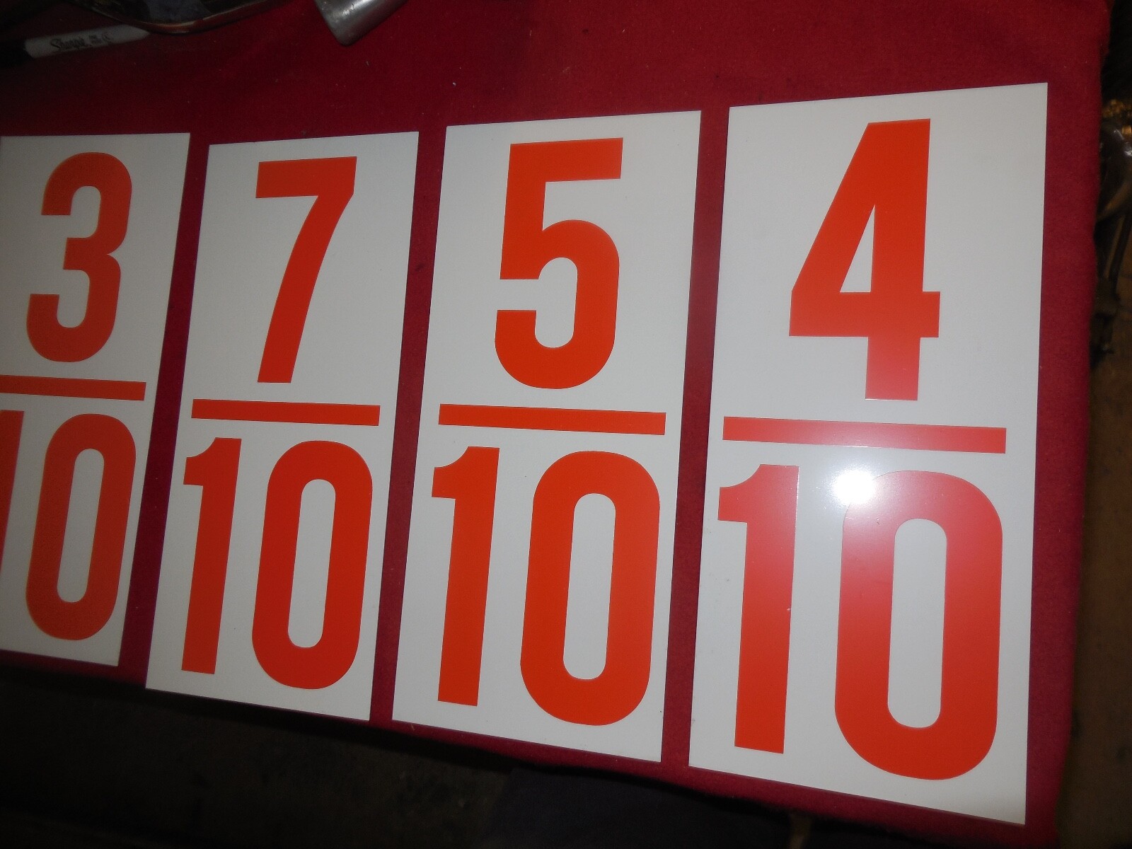 Vintage gas station price board numbers 2 sided red and white 16″ x 6 ” Man Cave