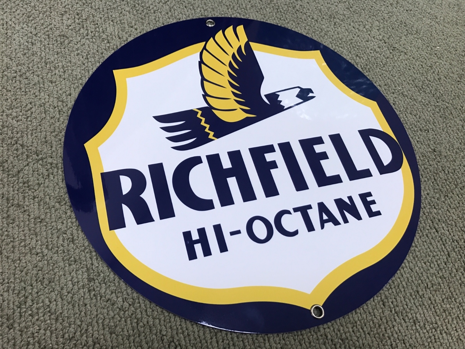 Richfield Hi Octane gasoline oil sign man cave advertising round