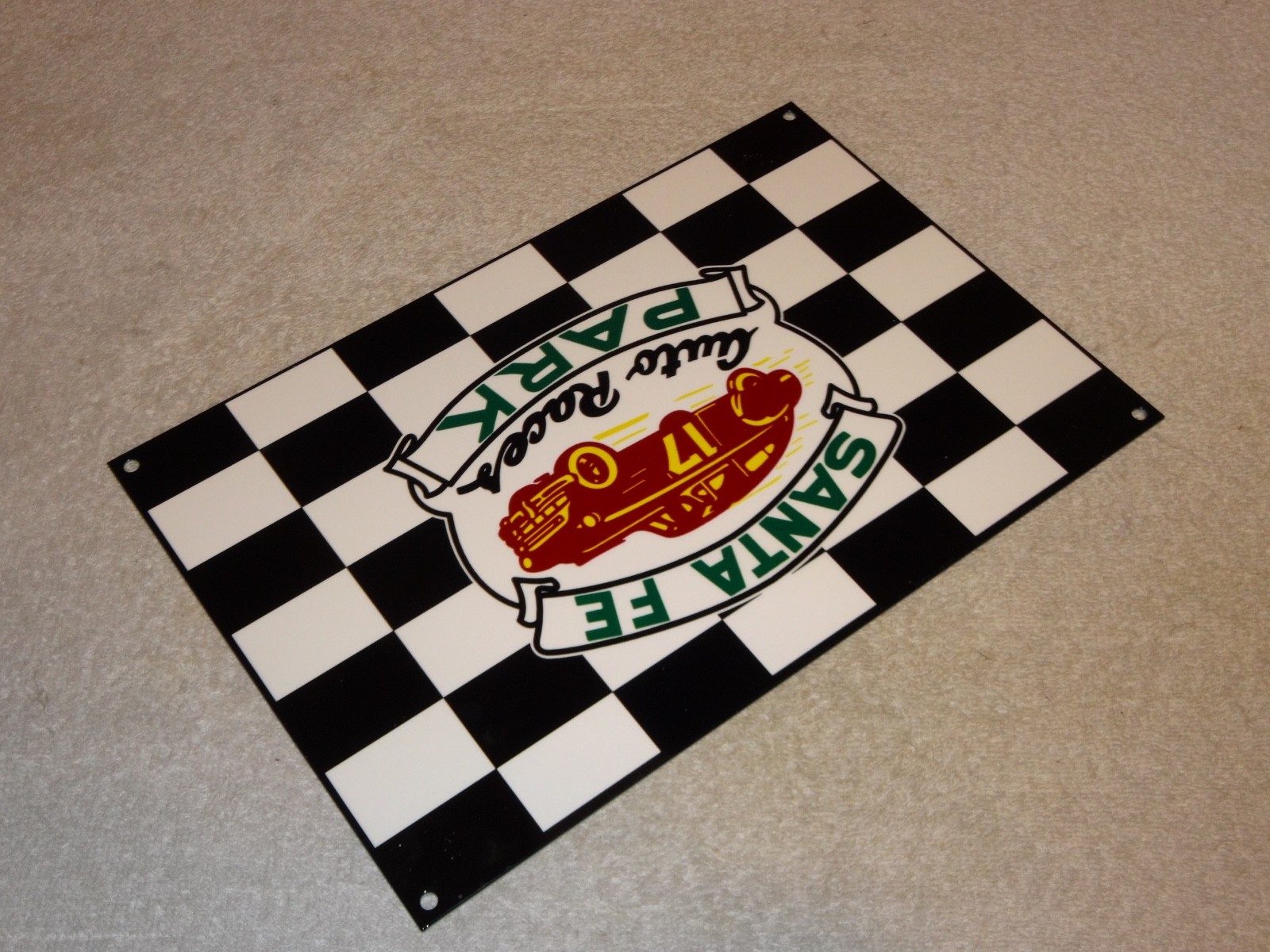 VINTAGE SANTA FE SPEEDWAY AUTO CAR, TRUCK RACES CHICAGO METAL GASOLINE OIL SIGN