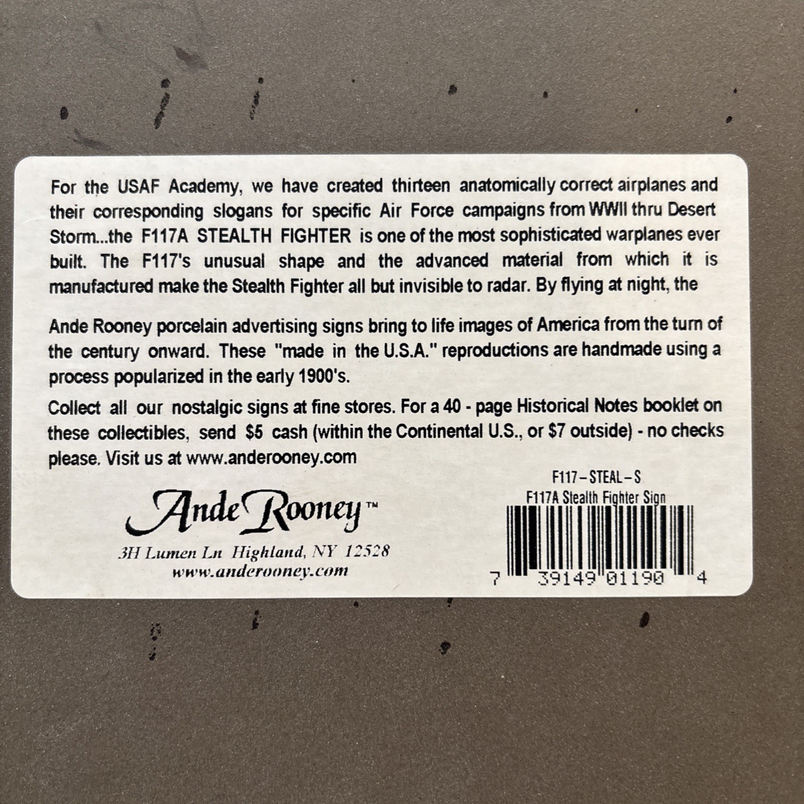 Ande Rooney Air Force Stealth Desert Storm Porcelain Sign 11 1/2″ x 8 1/2″