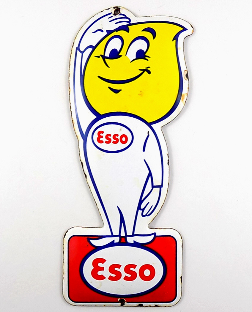 VINTAGE ESSO DROP BOY PORCELAIN METAL SIGN 7-7/8″ x 3-1/8 GAS STATION OIL PUMP