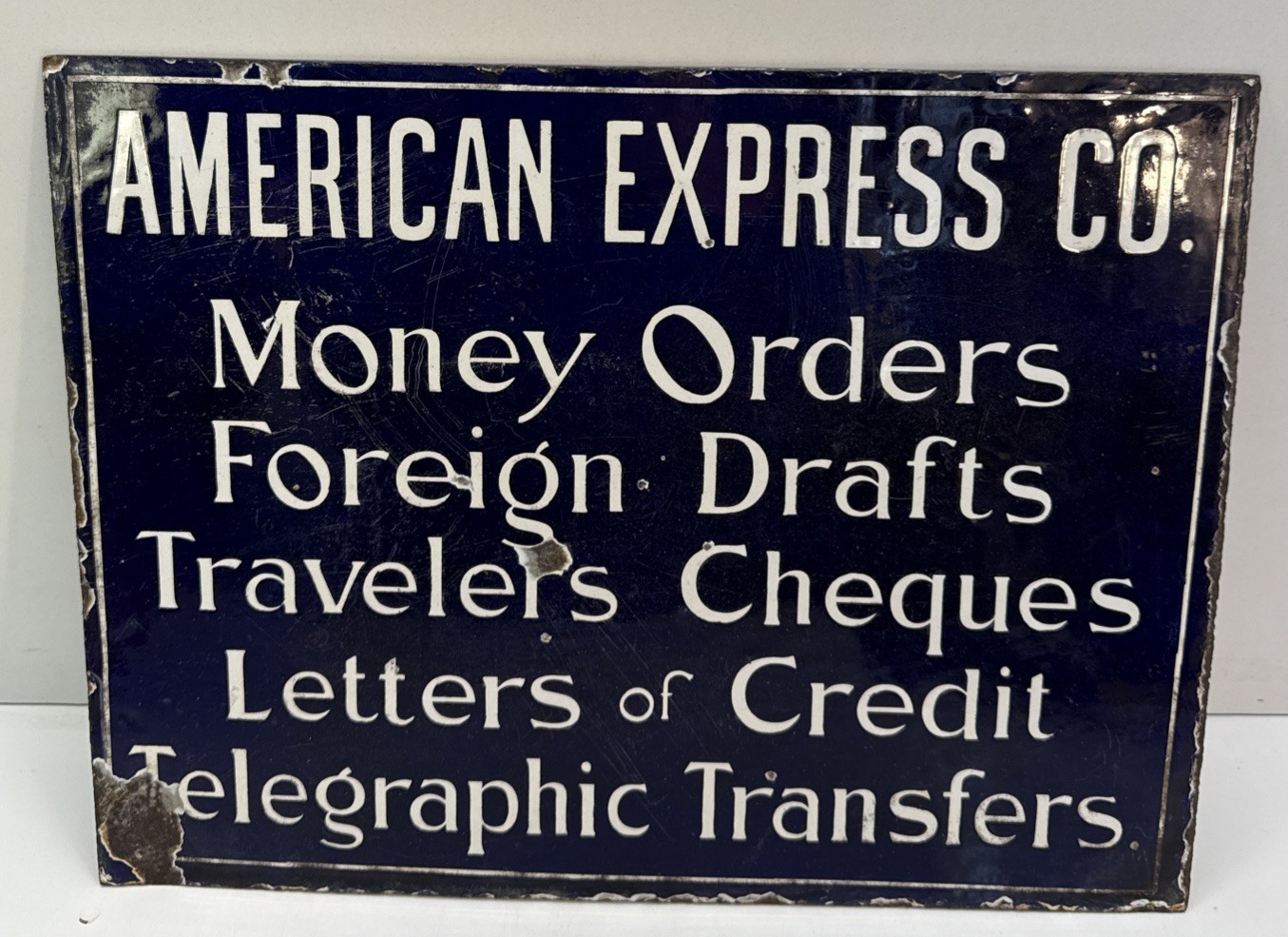 ORIGINAL VTG.AMERICAN EXPRESS CO. TWO SIDED PORCELAIN SIGN (was A Flange Sign)