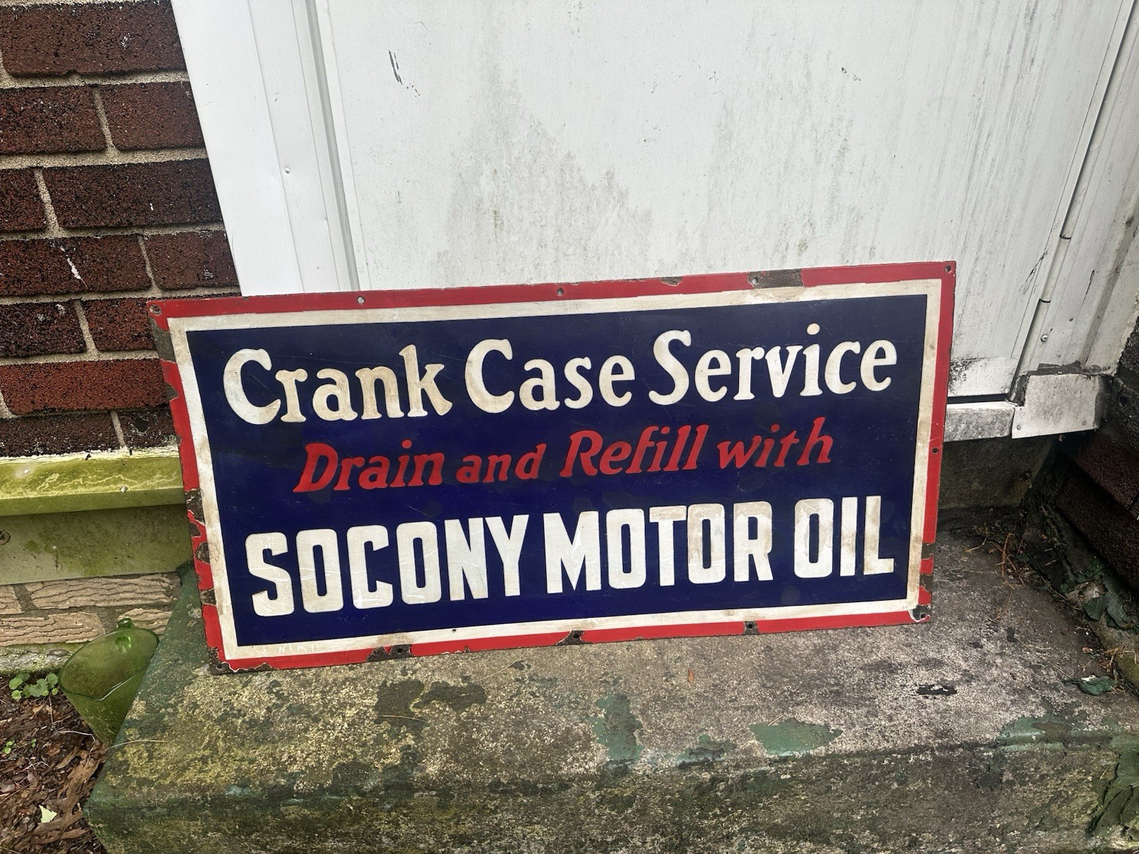 Socony Oil Crankcase Service Porcelain Sign 18” X 35.75” 1960s Gas station