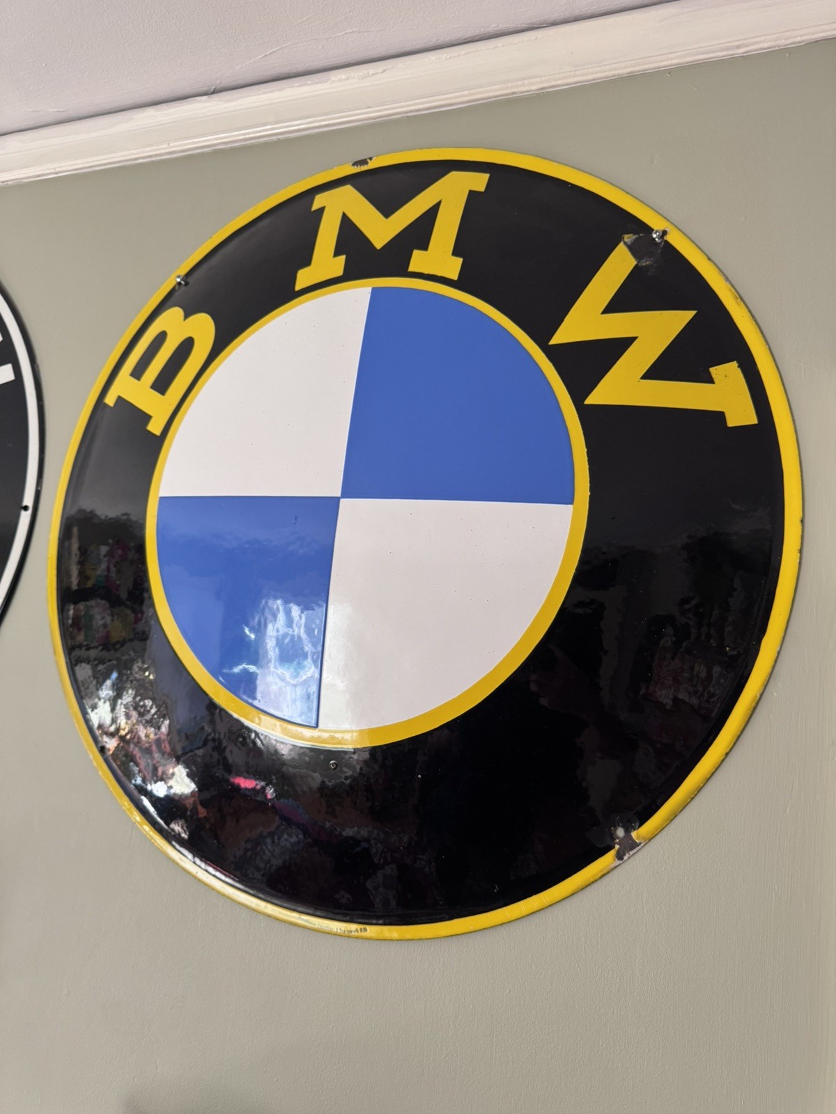 Original BMW Motorcycle Dealership Porcelain Sign Convex TAC Authenticated