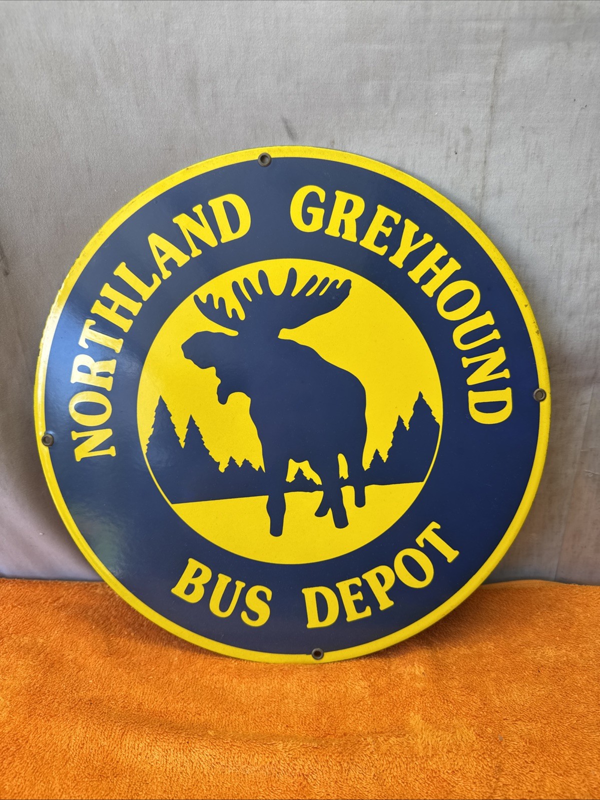Vintage 1950’s Northland Greyhound Bus Depot Porcelain Enameled Sign NOS 14”