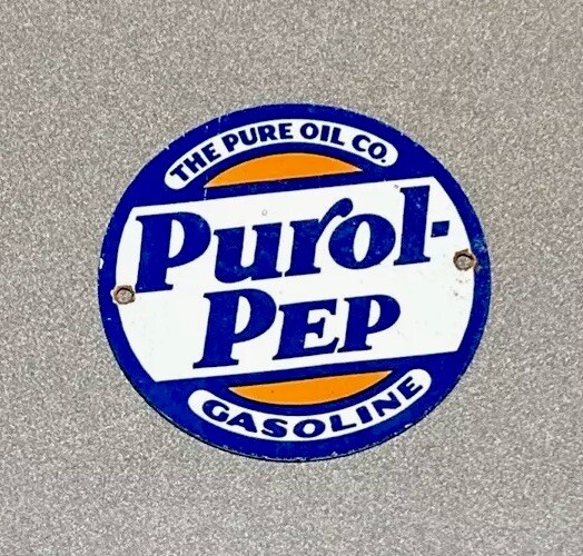 VINTAGE PUROL PEP MOTOR OIL PORCELAIN SIGN CAR GAS AUTO MOTORCYCLE TRUCK