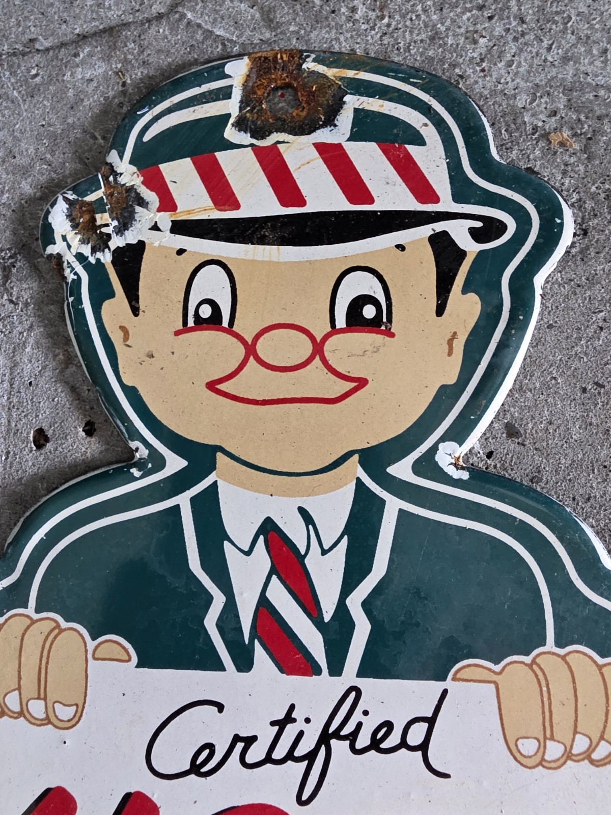 VINTAGE CERTIFIED USED CARS PORCELAIN SIGN GAS MOTOR OIL AUTO SALES 10″ X 6″.