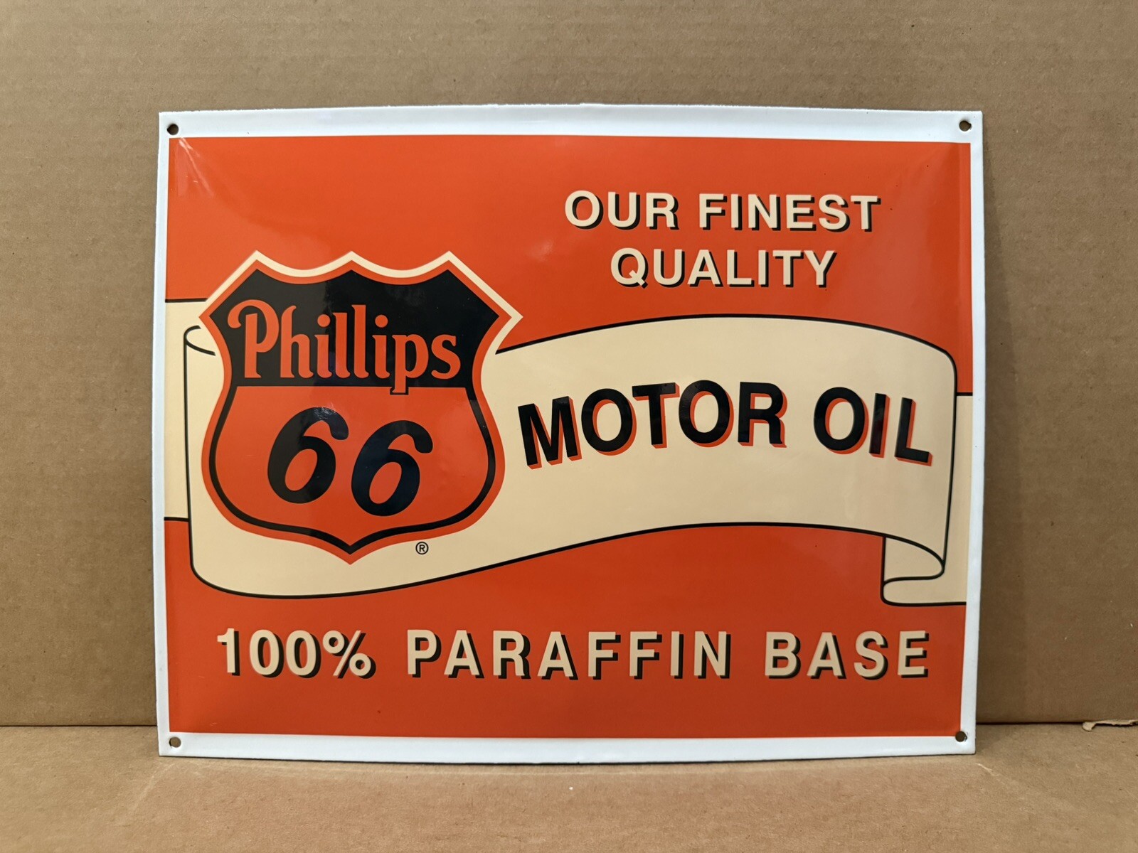 Vintage Porcelain Phillips 66 Motor Oil Sign Gas Paraffin Base Wall Decor