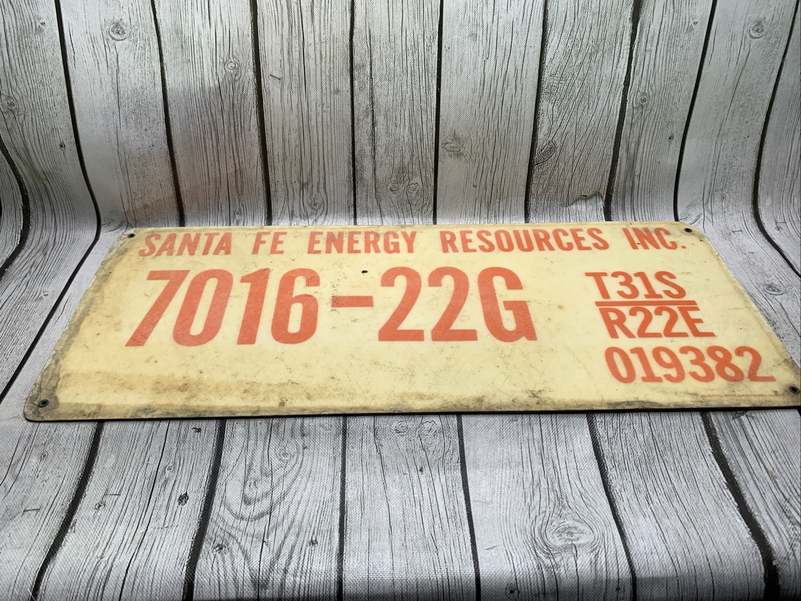 Vintage Santa Fe Energy Co Porcelain Sign Oil Gas Well Plastic
