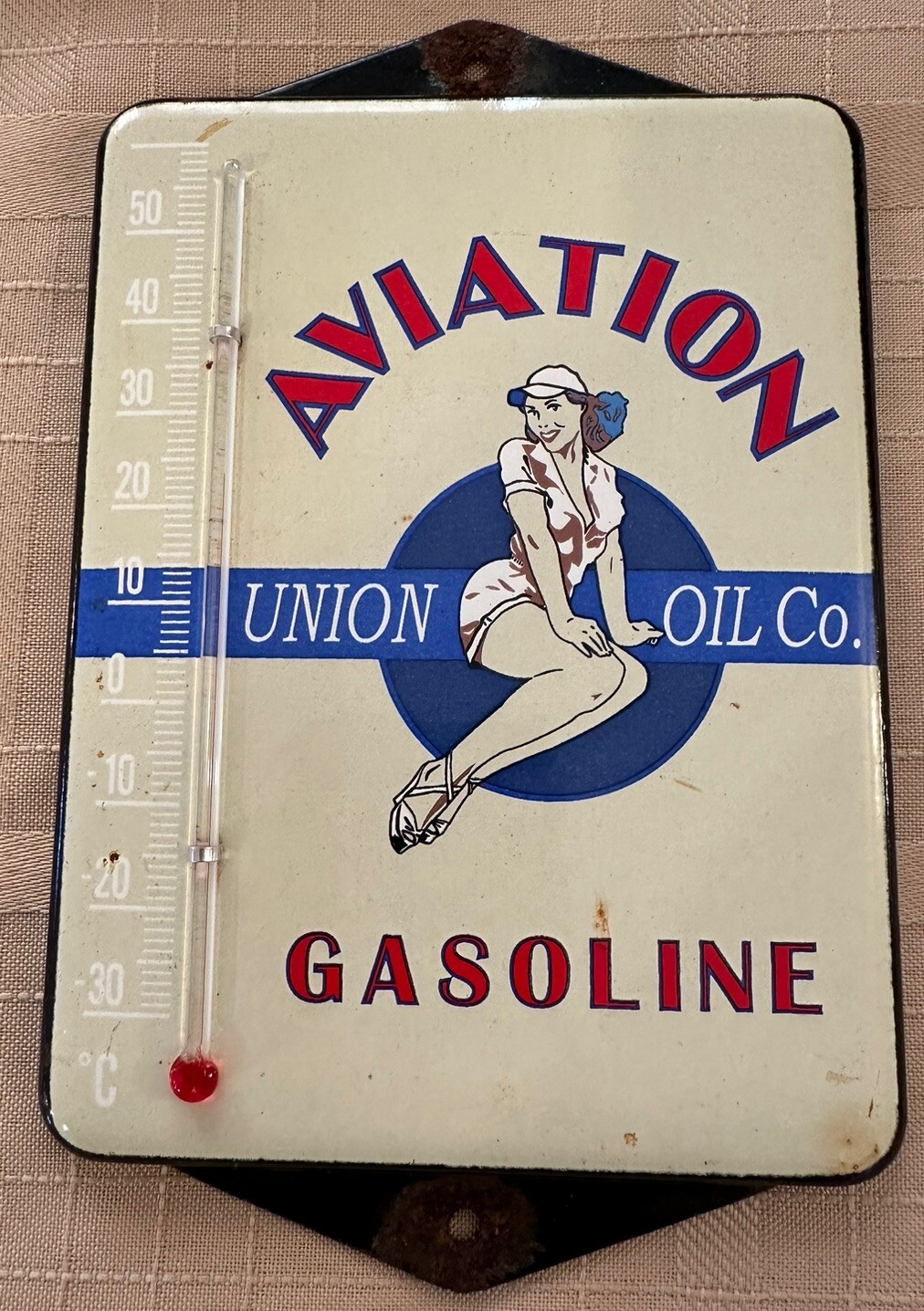 Aviation Gasoline Union Oil Co. Porcelain *C Thermometer Gas/Oil Sign