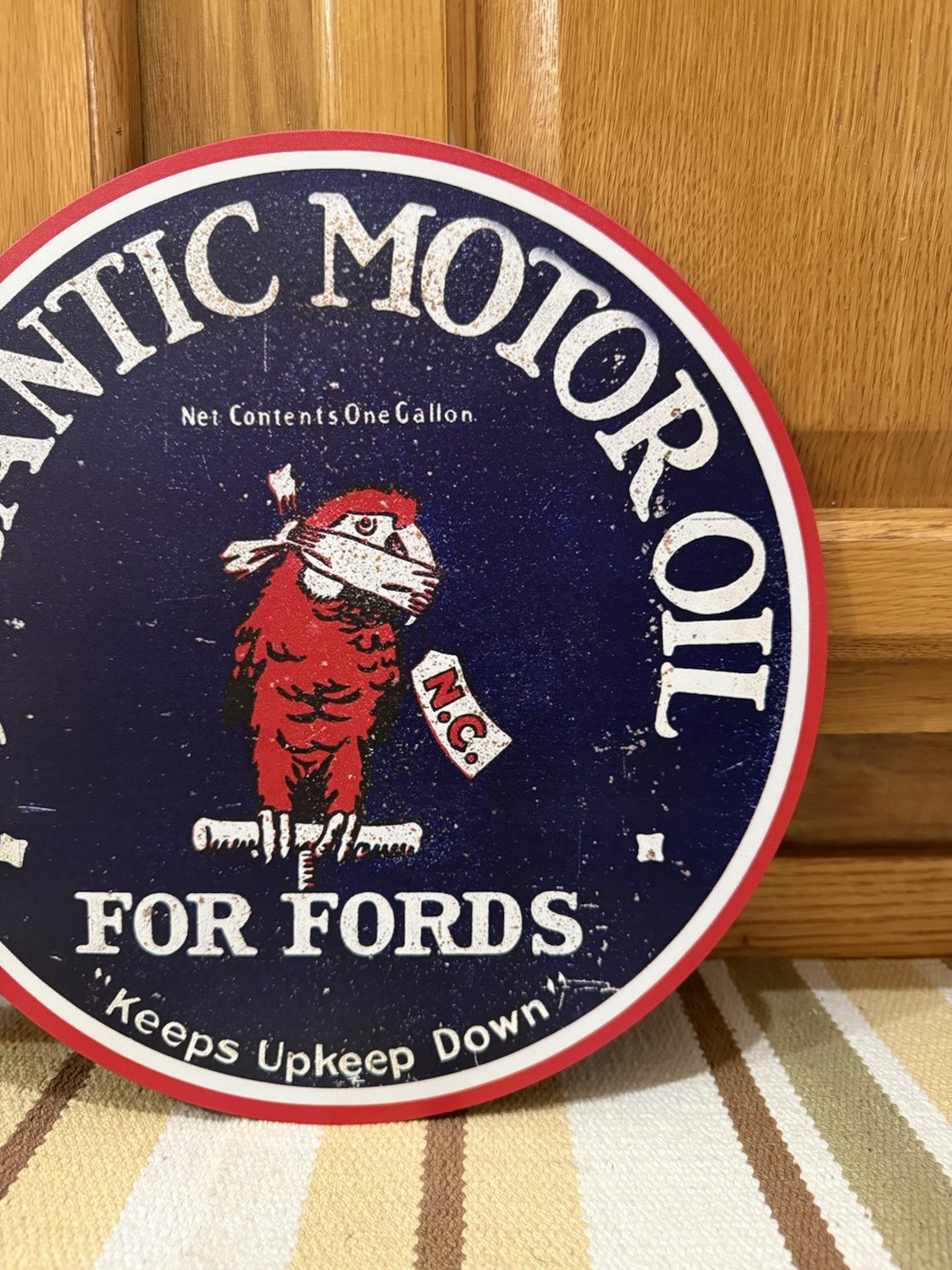 Atlantic Motor Oil For Fords Flange Sign Gas Garage Vintage Style Wall Decor