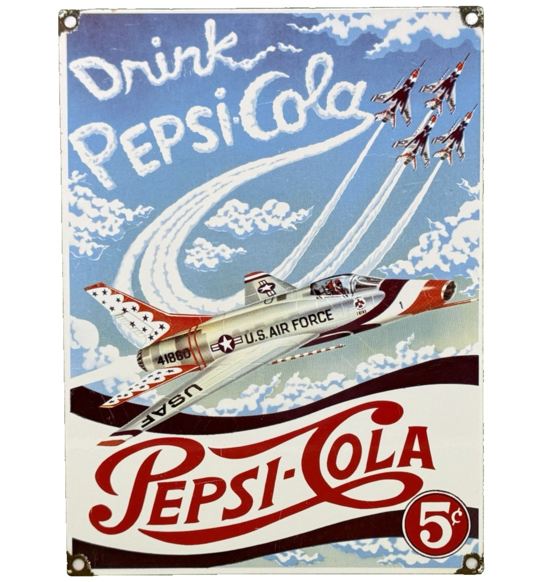 VINTAGE PEPSI COLA PORCELAIN SIGN GAS STATION BOTTLE COKE COCA DEW A & W OIL