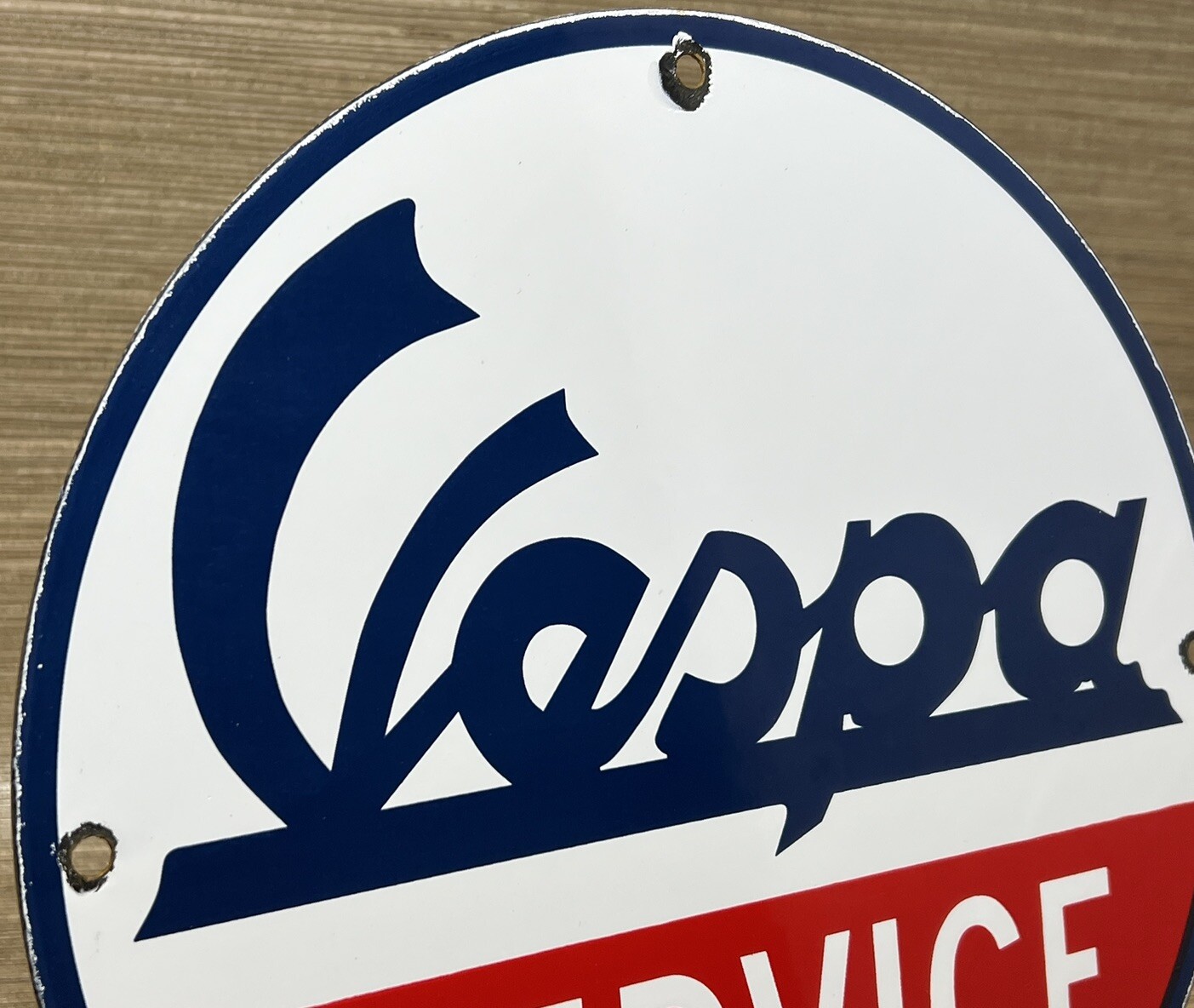 VINTAGE VESPA SCOOTER PORCELAIN SIGN SALES AND SERVICE STATION PUMP PLATE MOPED