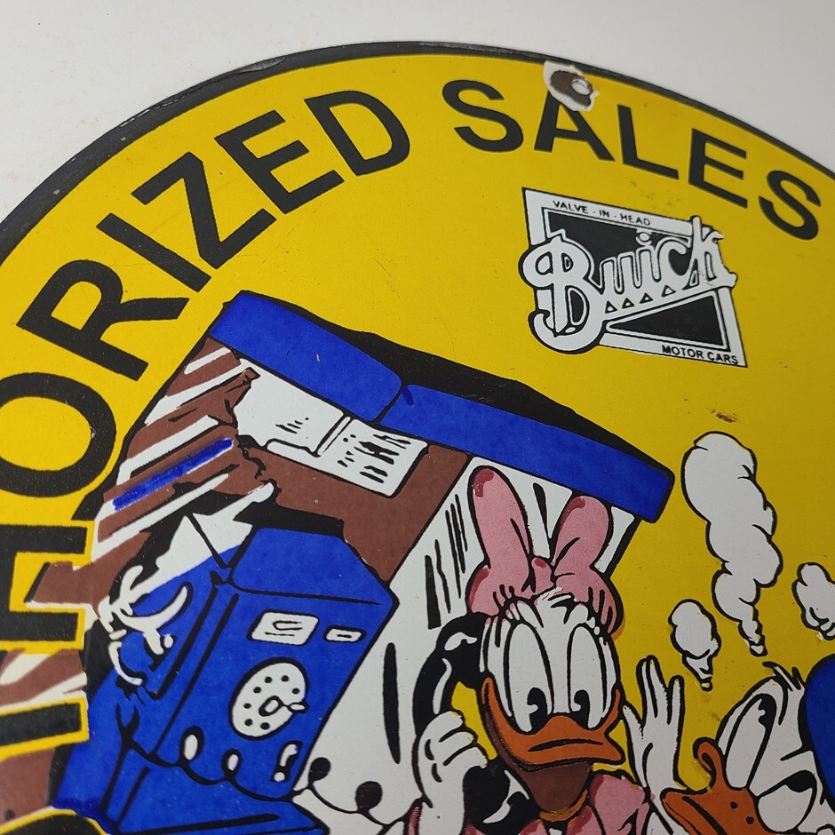 Vintage Buick Automobiles Sign – Donald Duck Porcelain Auto Gas Pump Sign