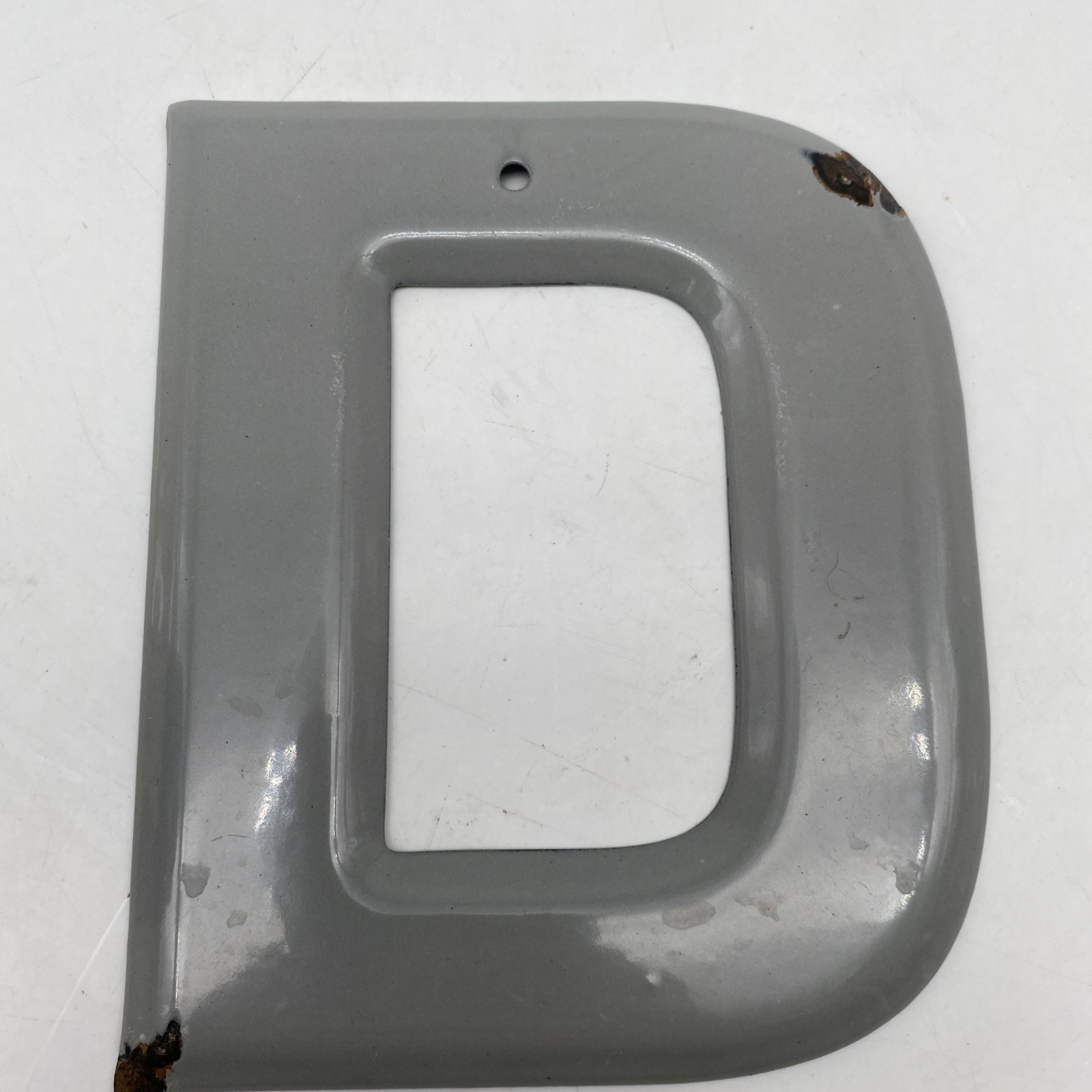 Vintage gray Porcelain Letter “D” Metal enamel 5.75” 5 3/4” grey