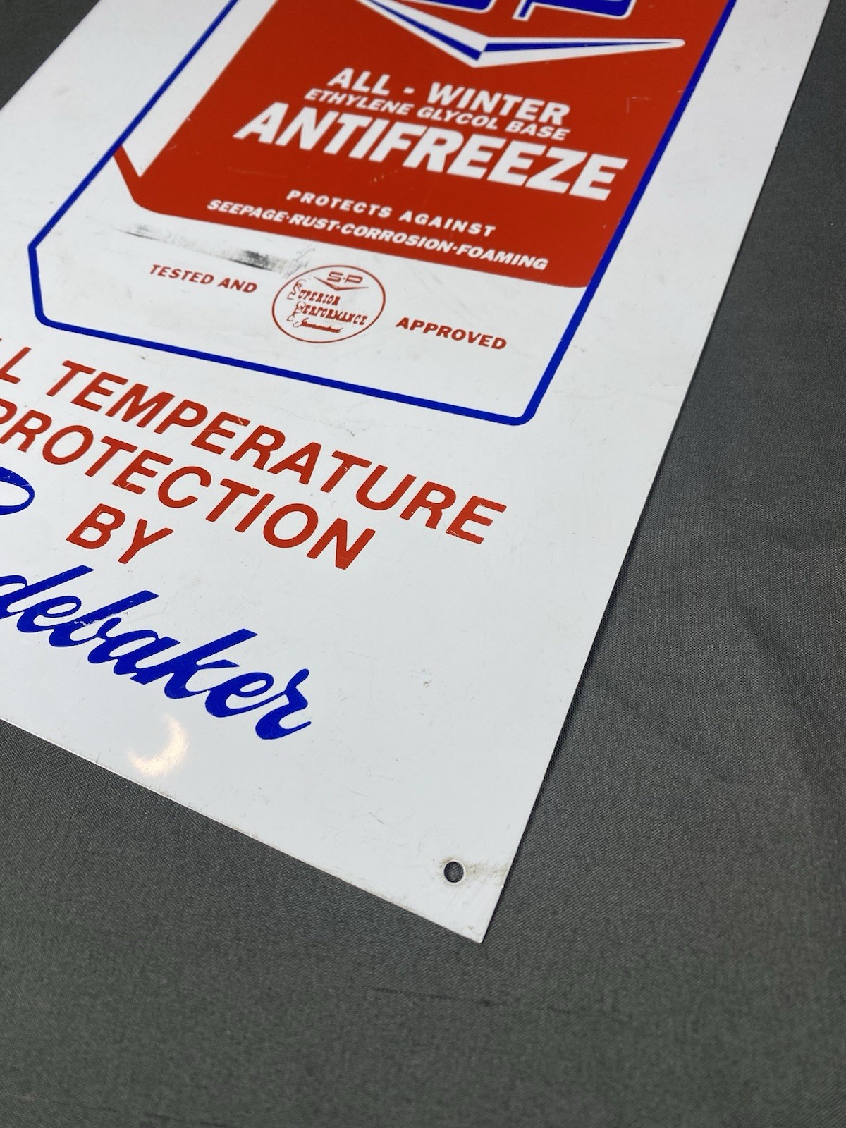 Vintage 1950’s Studebaker S.P Superior Performance Antifreeze Advertising Sign