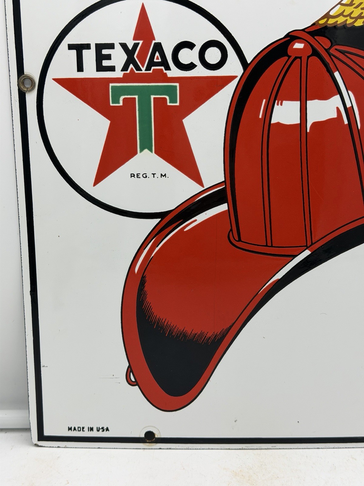 3-1-52 LARGE ORIGINAL & AUTHENTIC ”TEXACO FIRE CHIEF” 18X12 INCH PORCELAIN