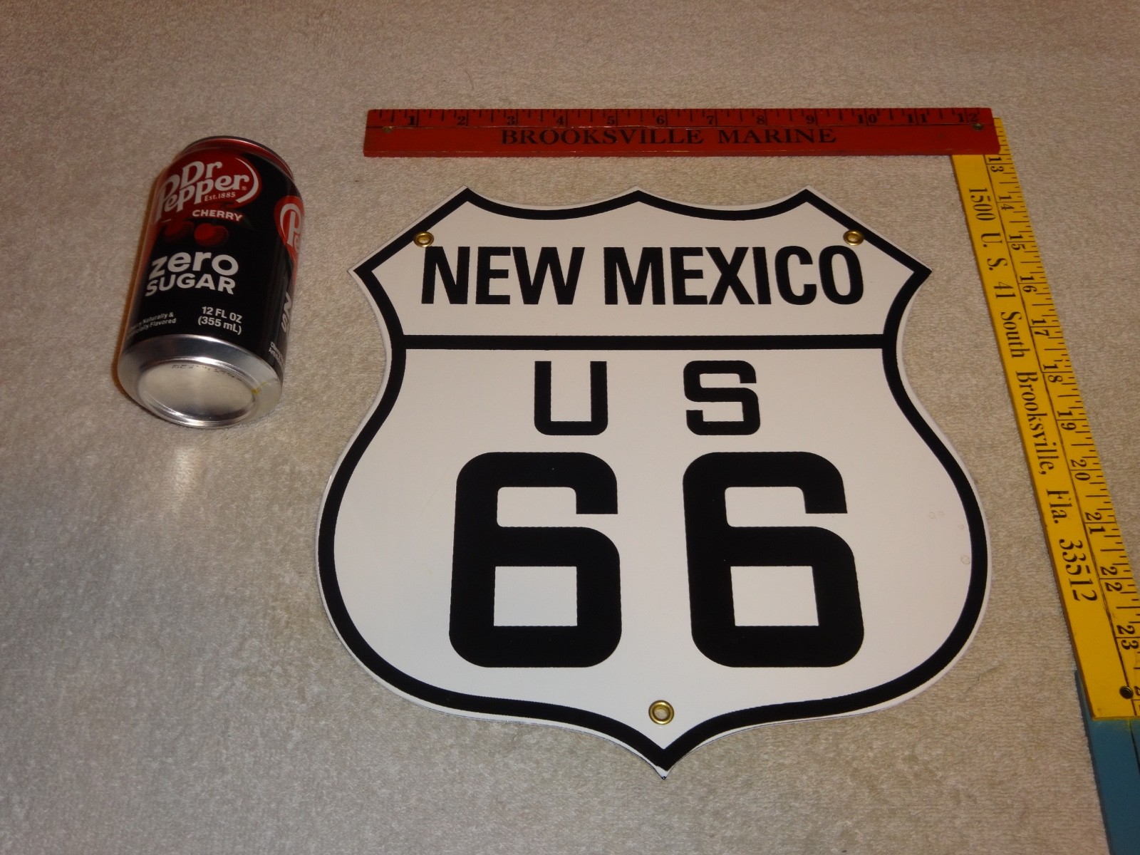 VINTAGE NEW MEXICO US ROUTE 66 U.S. 11 3/4″ PORCELAIN METAL GASOLINE & OIL SIGN