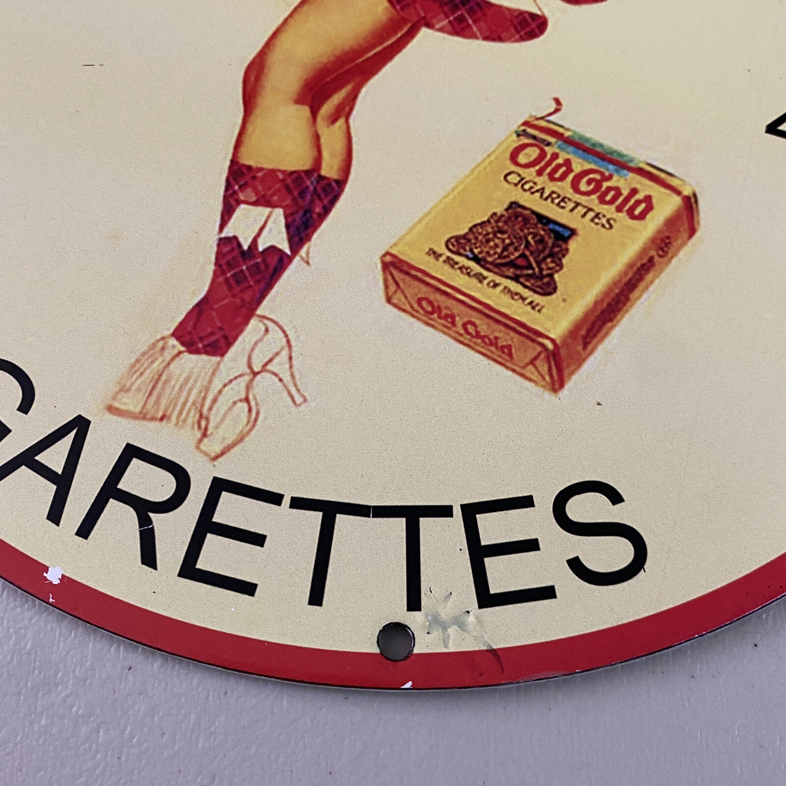 VINTAGE OLD GOLD CIGARETTE PORCELAIN GAS OIL SMOKE TOBACCO SHOP AD PUMP SIGN