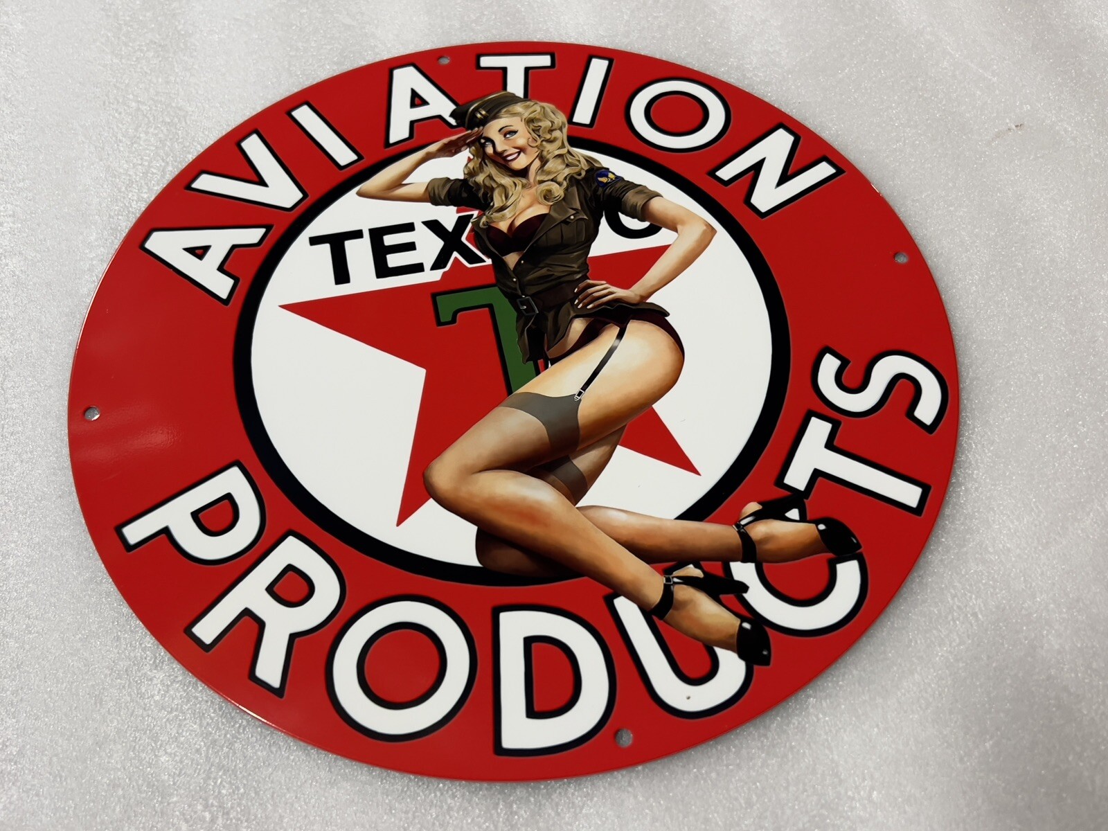 12in Texaco Gasoline Aviation Girl Gas Vintage Style Heavy Steel Sign Pump Plate