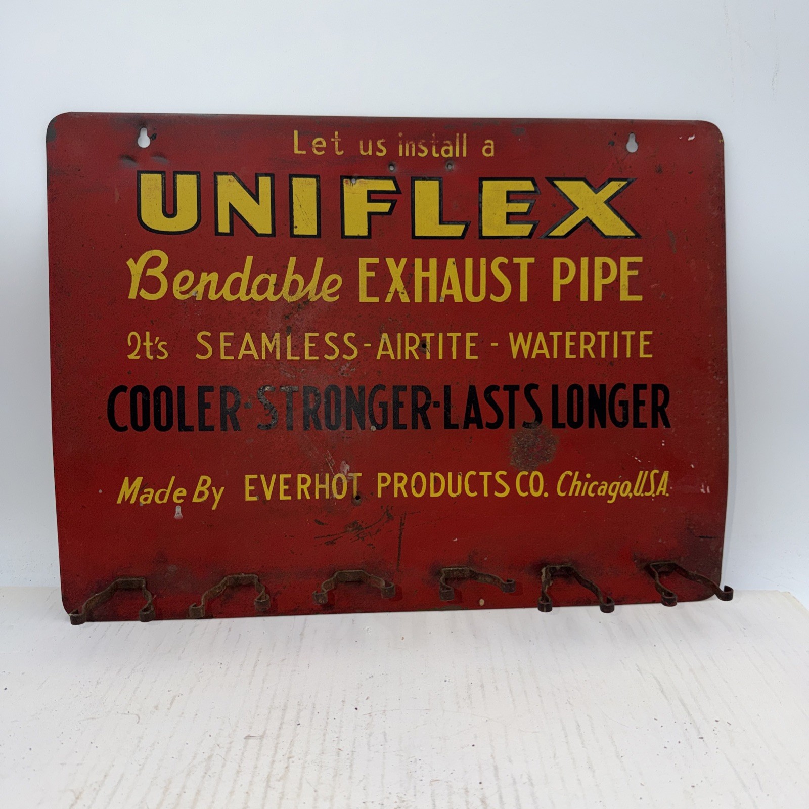 RARE Original Everhot Uniflex Exhaust Pipe Painted Tin Sign W/hooks 17”x12.5”￼PB