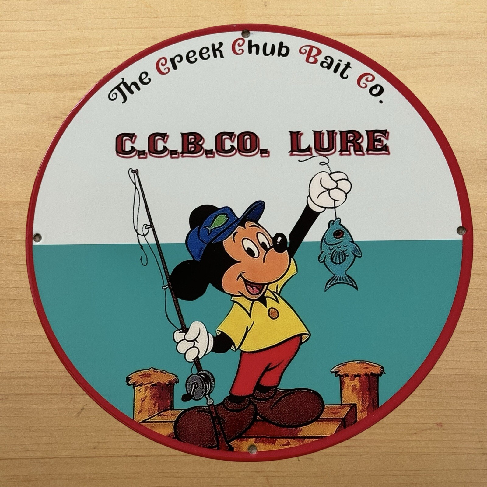 VINTAGE CREEK CHUB BAIT PORCELAIN SIGN FISHING LURES DISNEY SALE SERVICE STATION