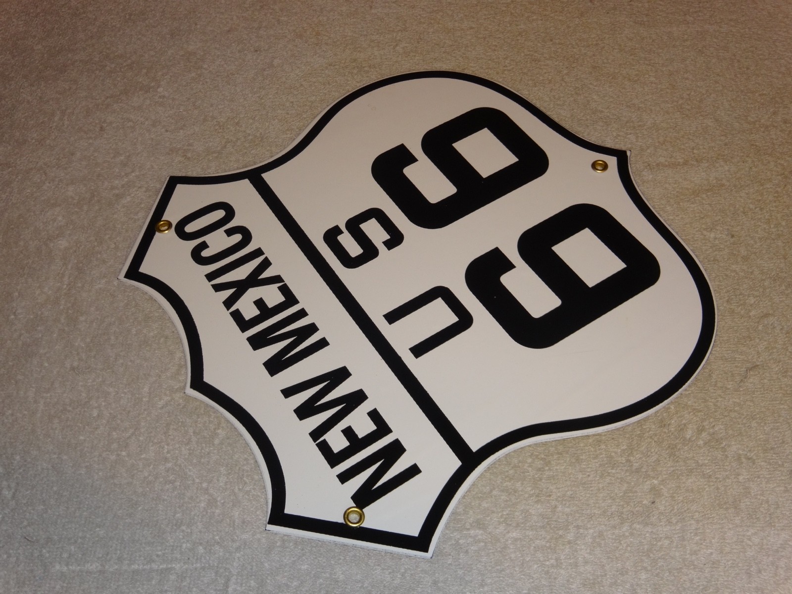VINTAGE NEW MEXICO US ROUTE 66 U.S. 11 3/4″ PORCELAIN METAL GASOLINE & OIL SIGN