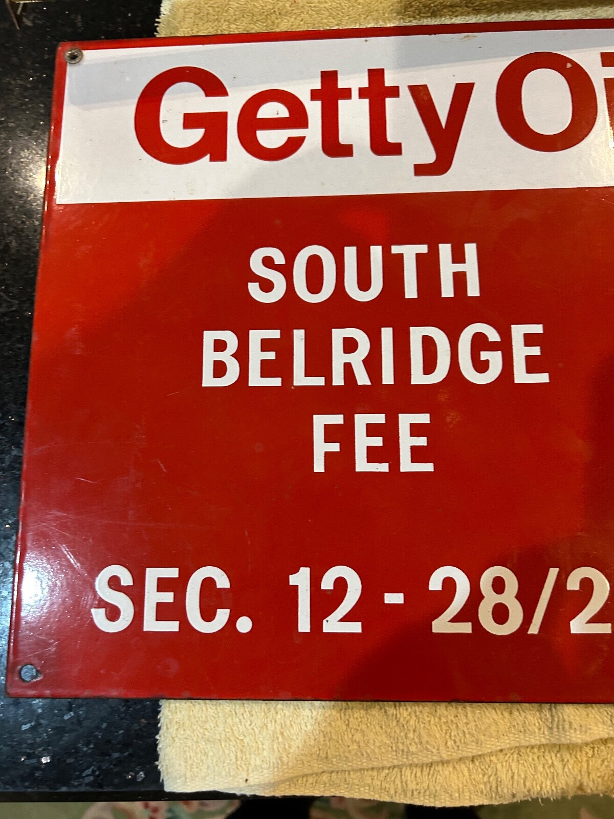 Getty Oil Company Porcelain South Belridge Sign