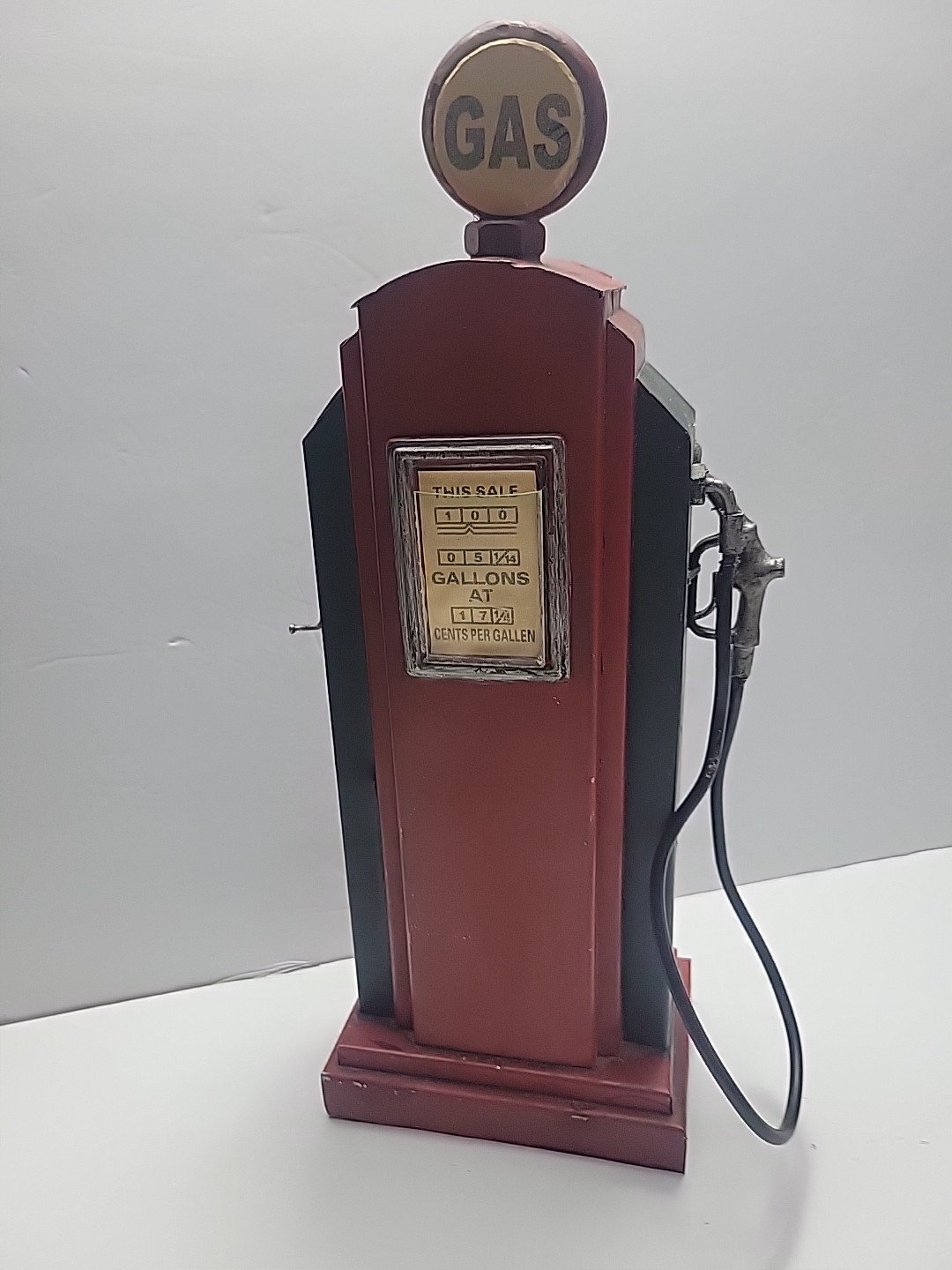 Vintage Tin Gas Pump Shelf Cabinet Display Piece 13″ Tall Red Texaco Style BoxC