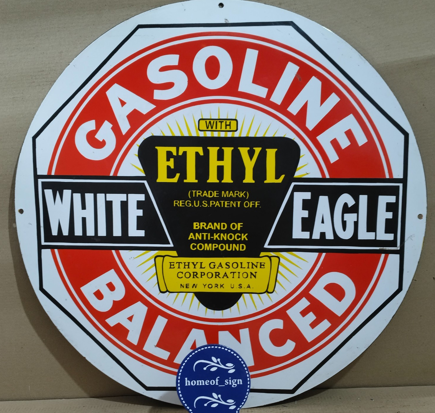 White Eagle Ethyl Gasoline Porcelain Enamel Sign 30 X 30 Inches 1 sides