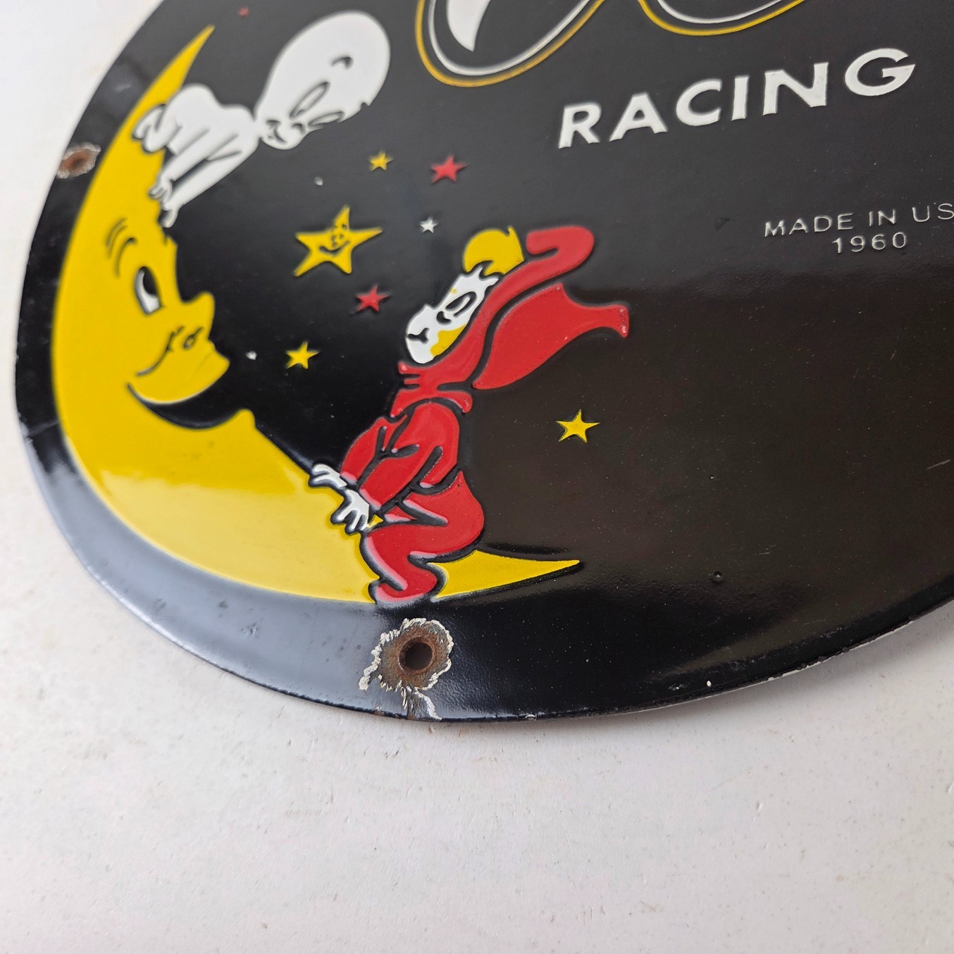Vintage Moon Eyes Sign – Speed Equipment Casper Auto Porcelain Gas Pump Sign