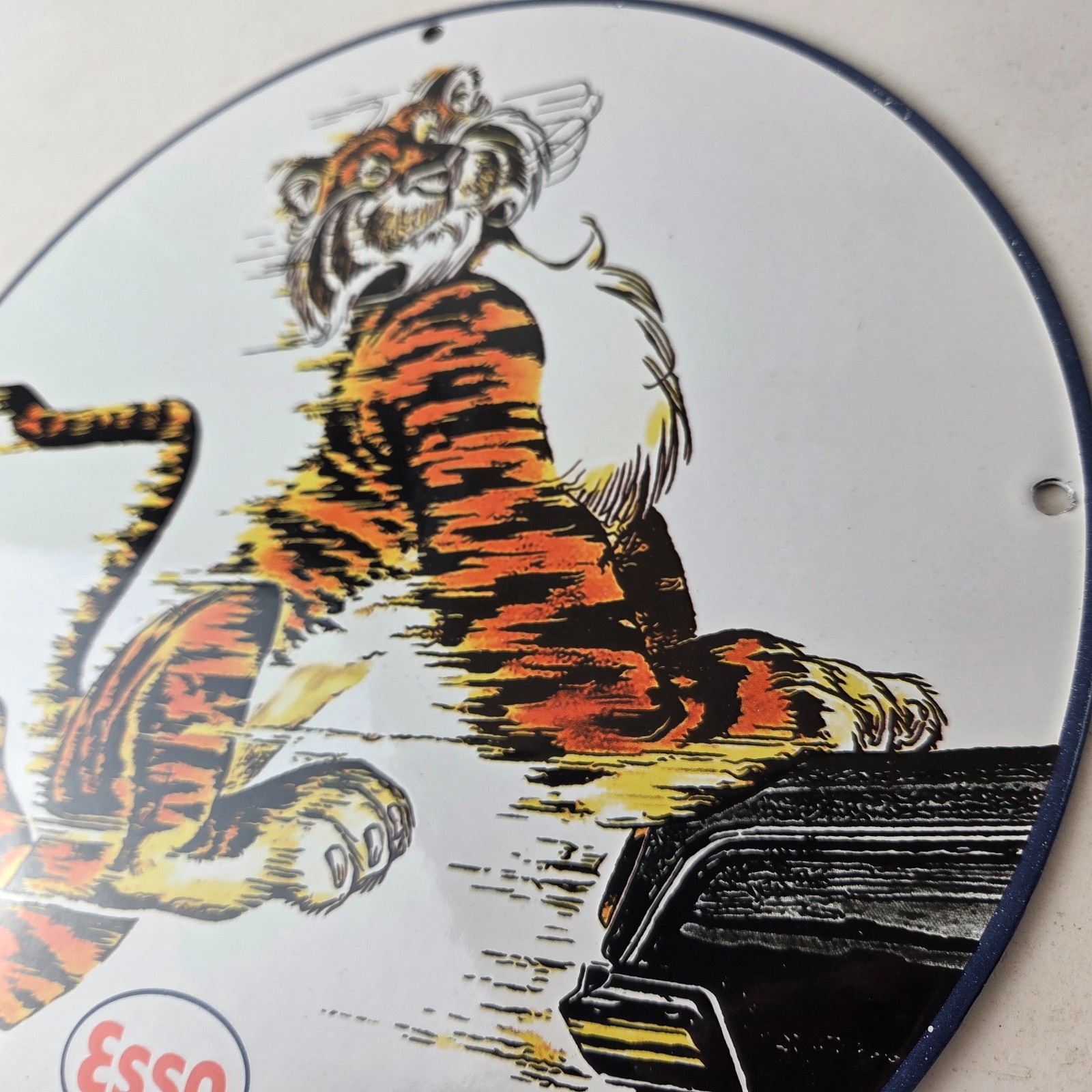 Vintage Esso Gasoline Sign – Tiger Gas Service Station Auto Tank Porcelain Sign
