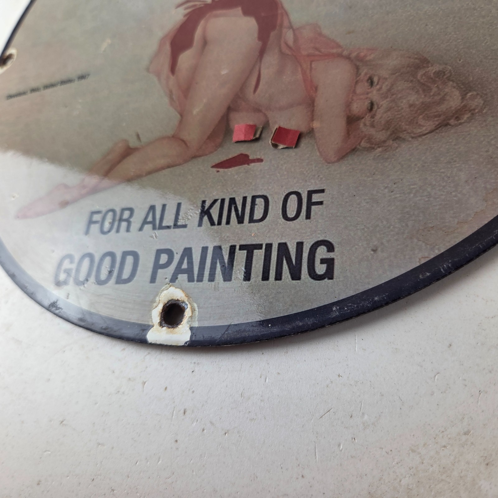Vintage Sherwin Williams Paint Porcelain Hardware Store Gas Pinup Girl Sign